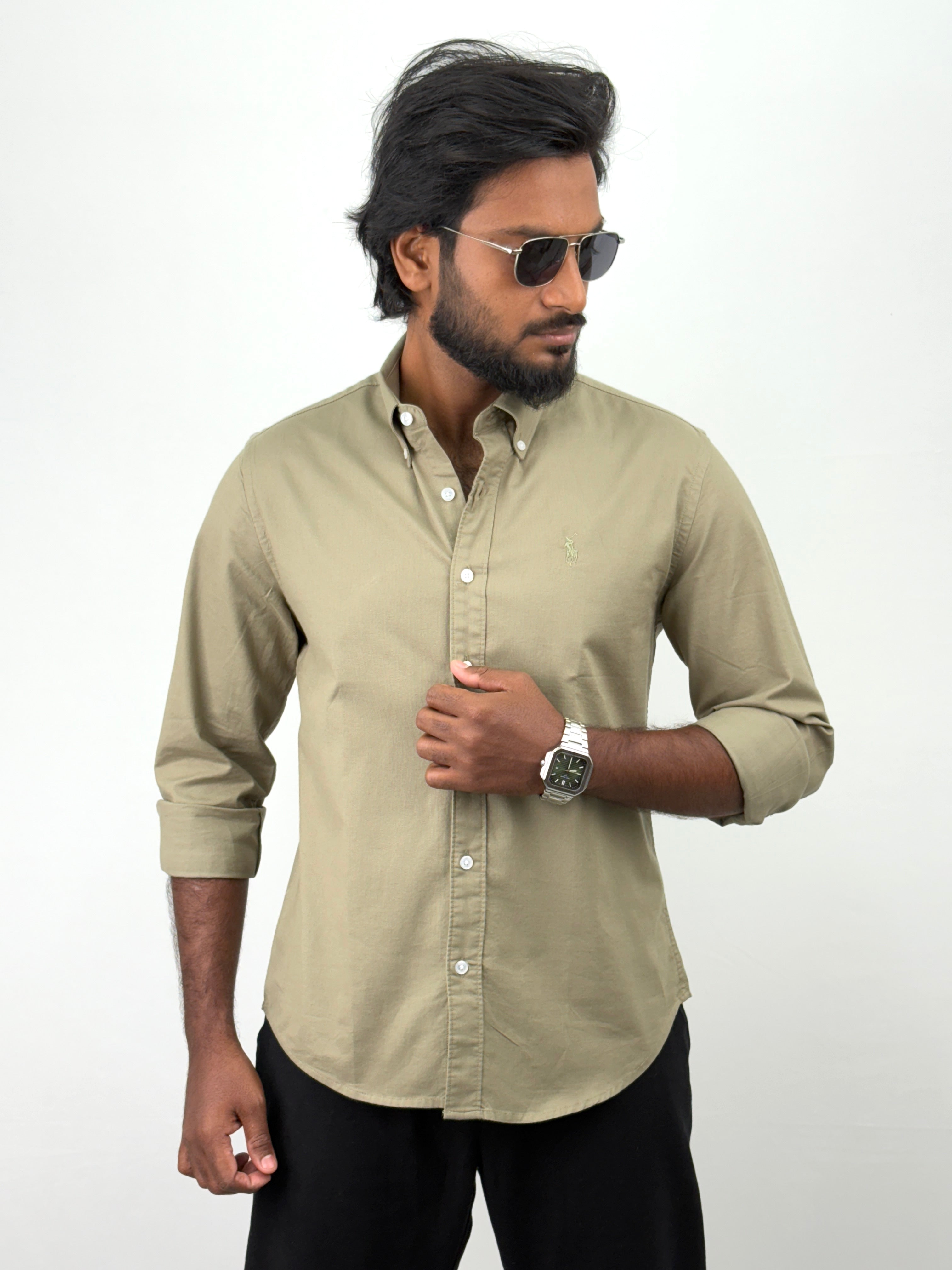Light Olive Oxford Plain Shirt