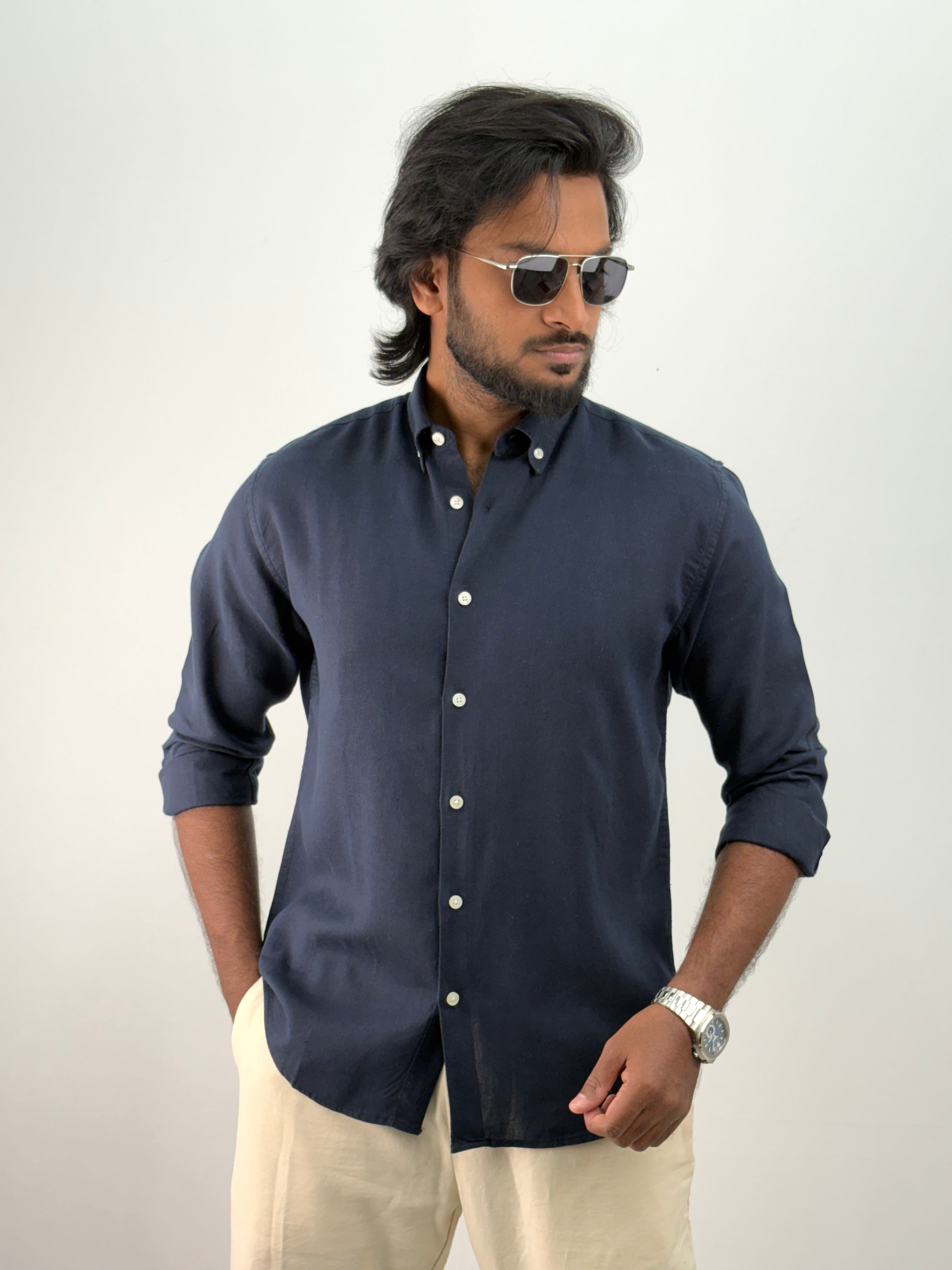 Navy Linen Shirt