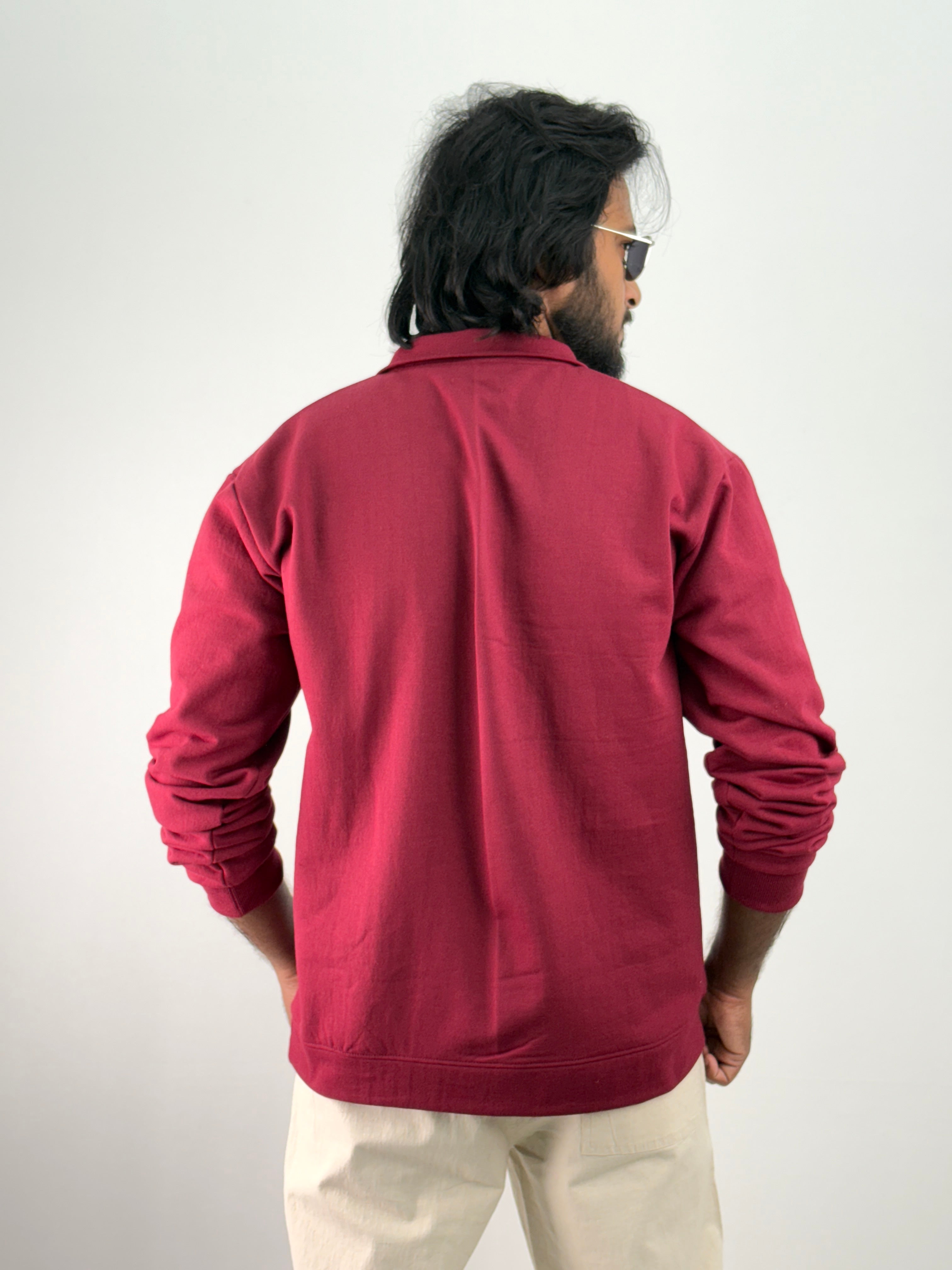 Maroon Full Sleeve Zipper T-Shirt