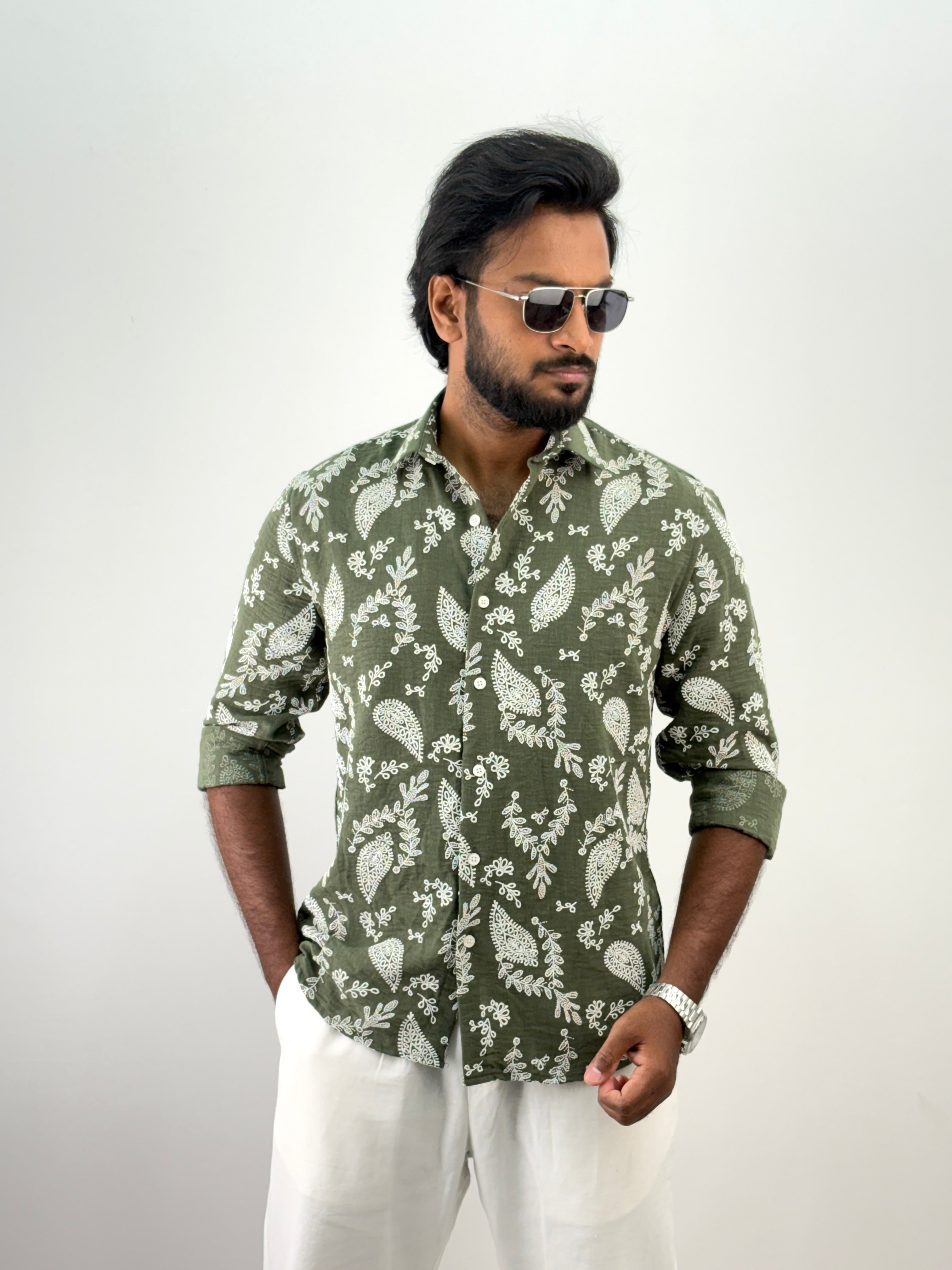 Green Floral Printed Shirt
