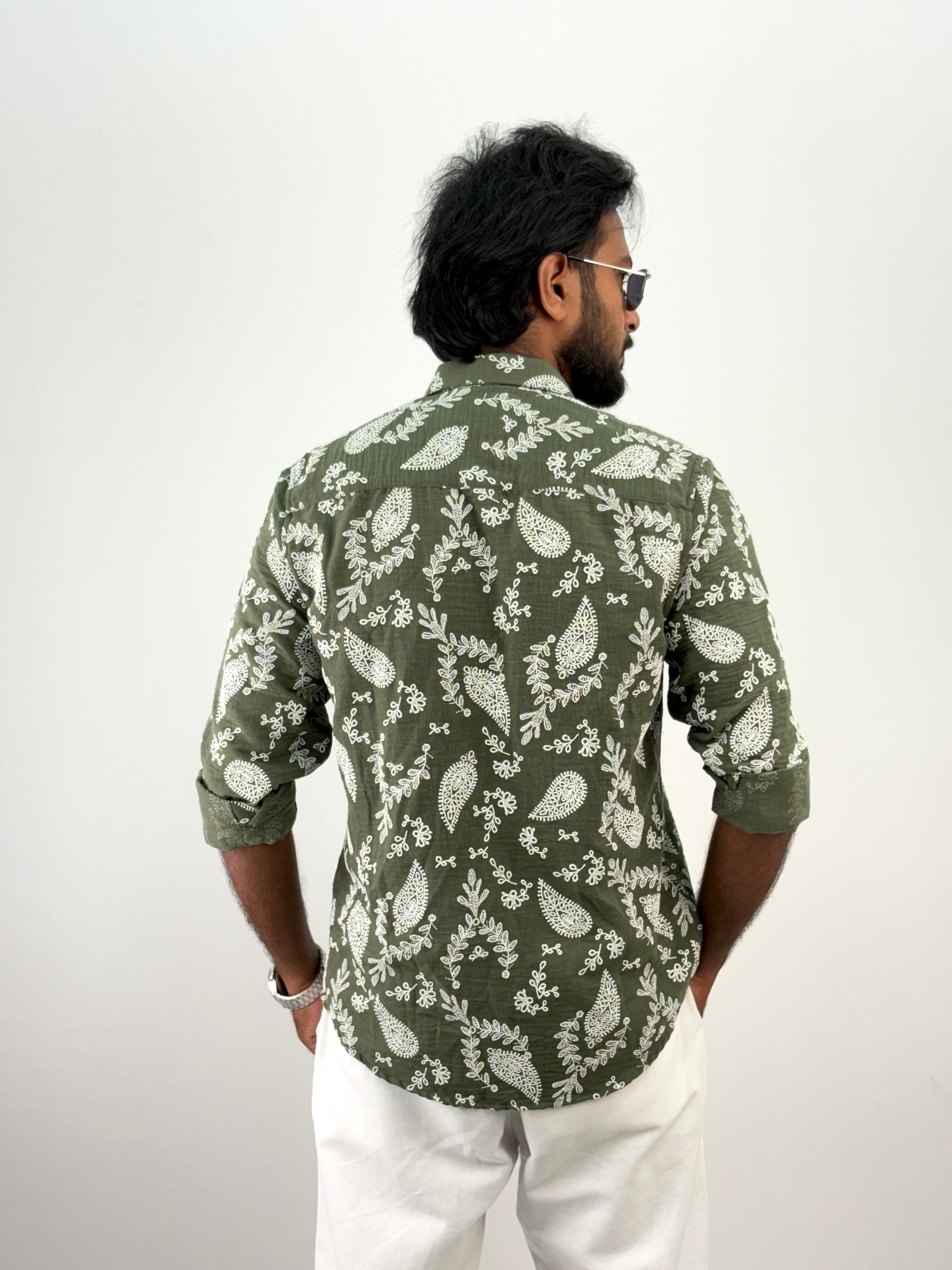 Green Floral Printed Shirt