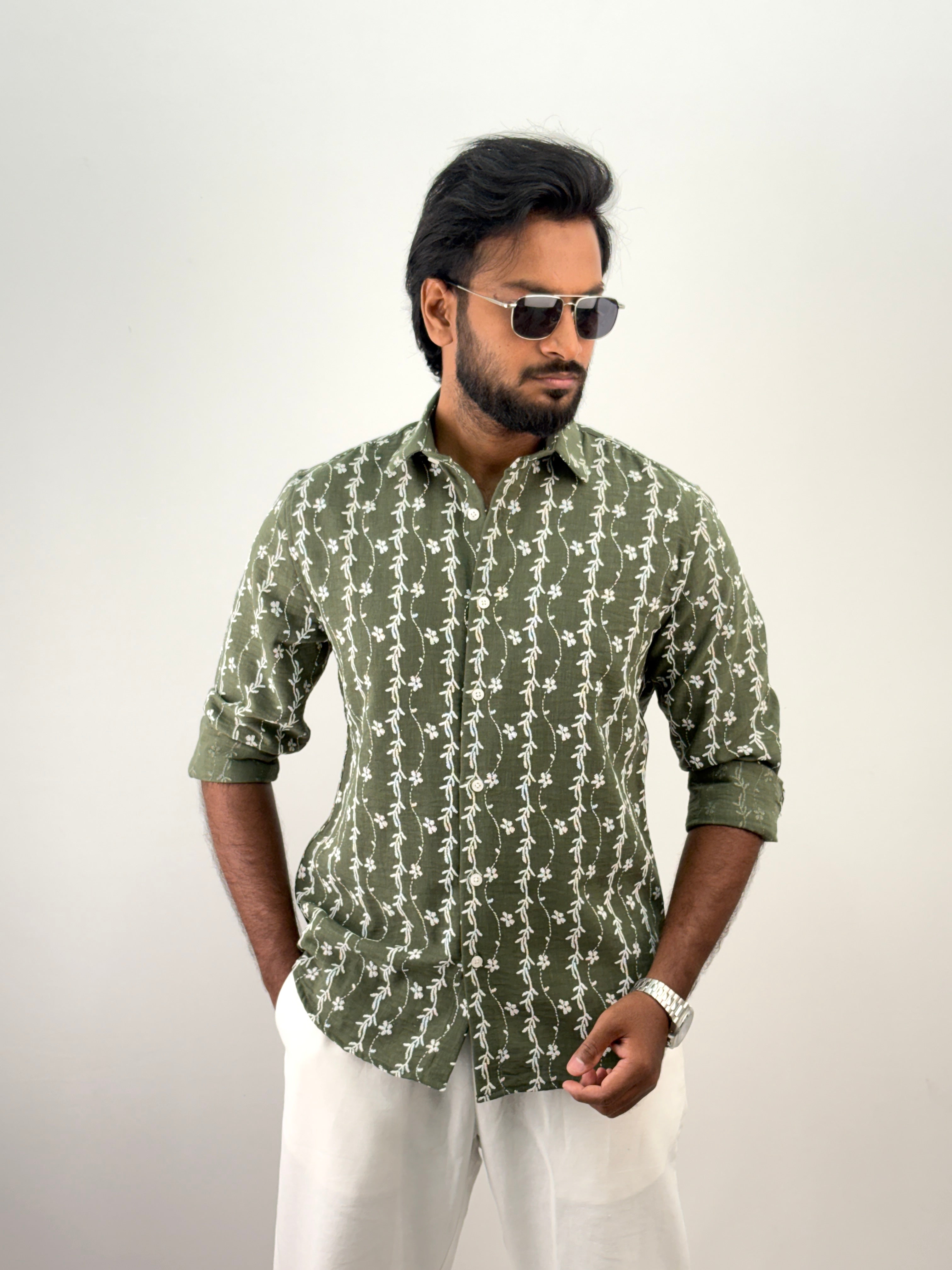 Green Stripe Printed Shirt