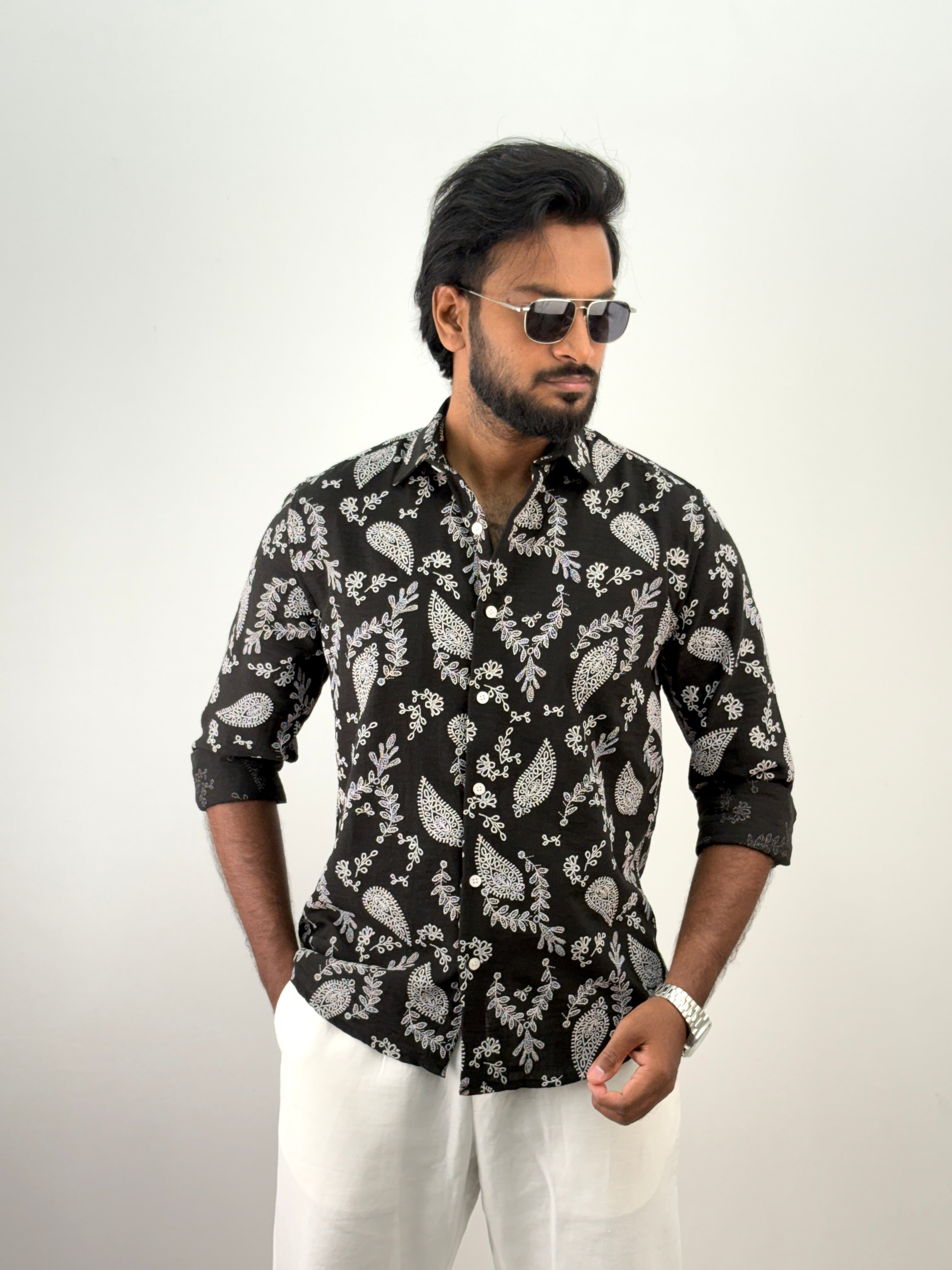 Black Floral Printed Shirt