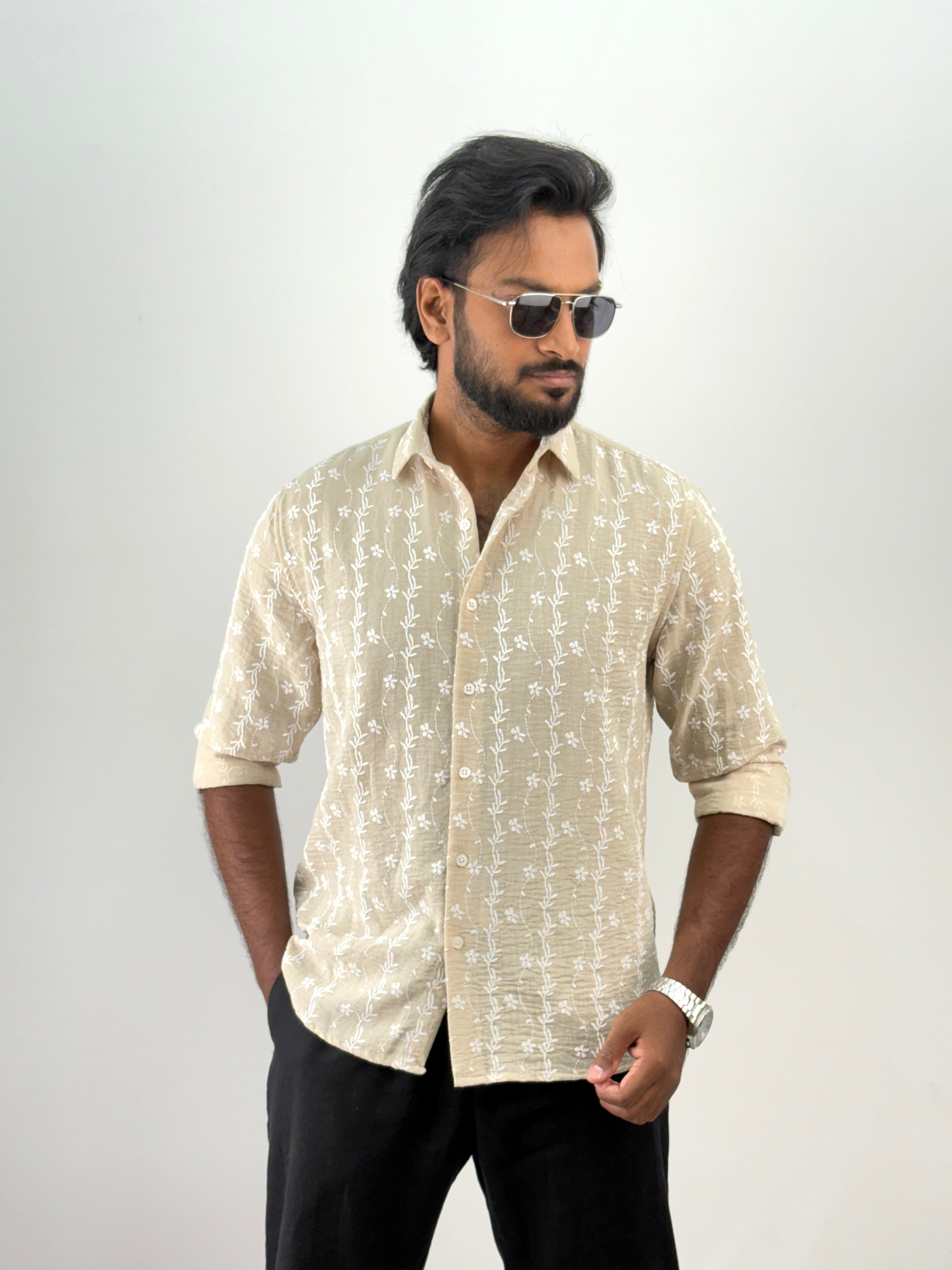 Beige Stripe Printed Shirt