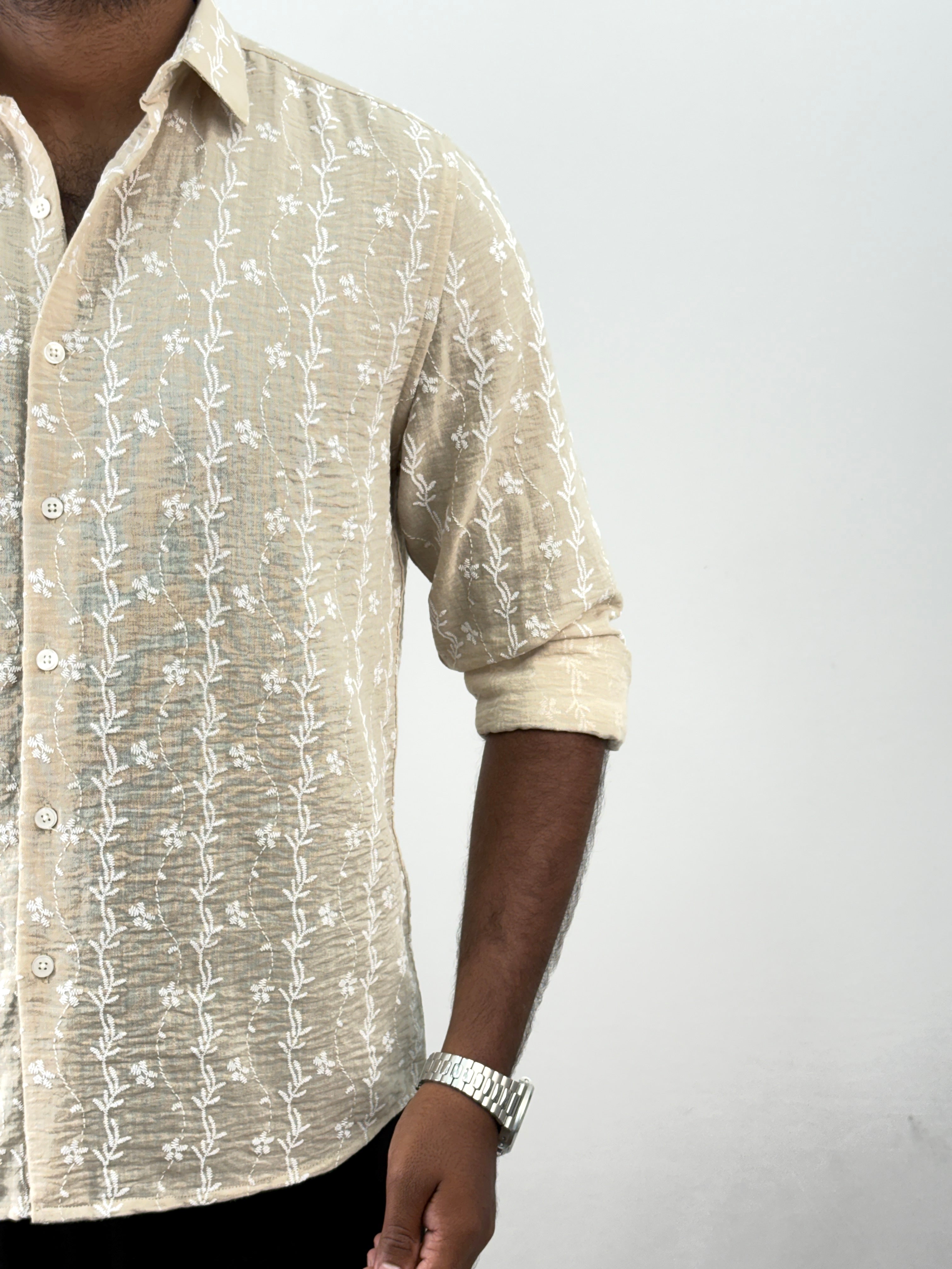 Beige Stripe Printed Shirt
