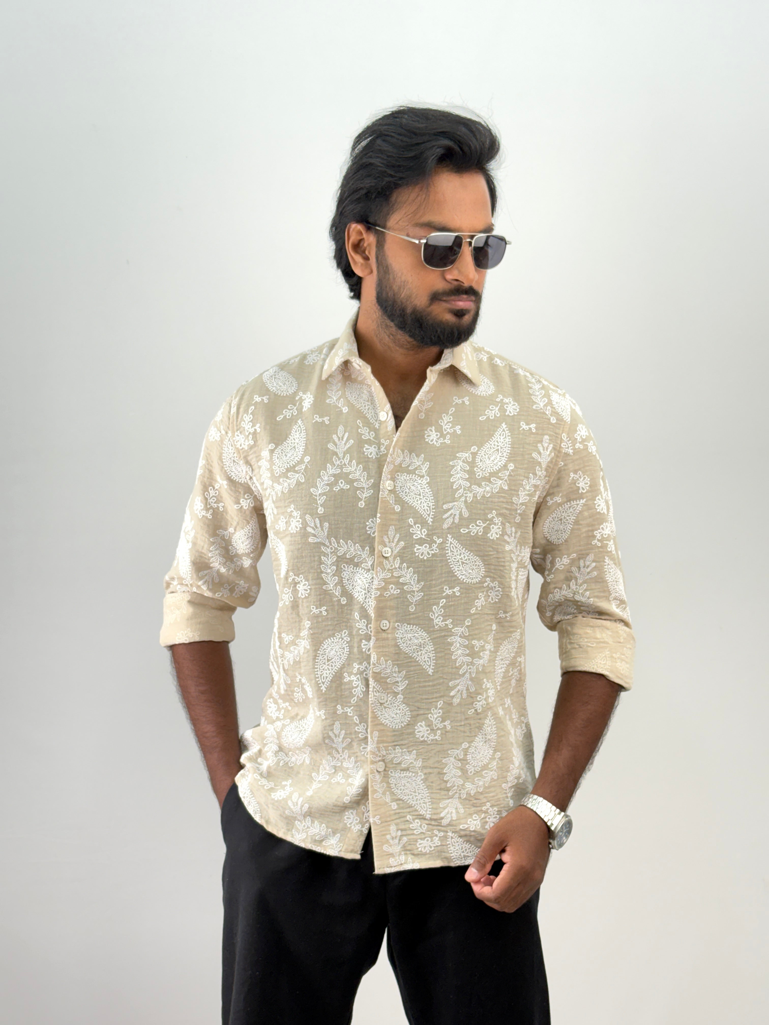 Beige Floral Printed Shirt