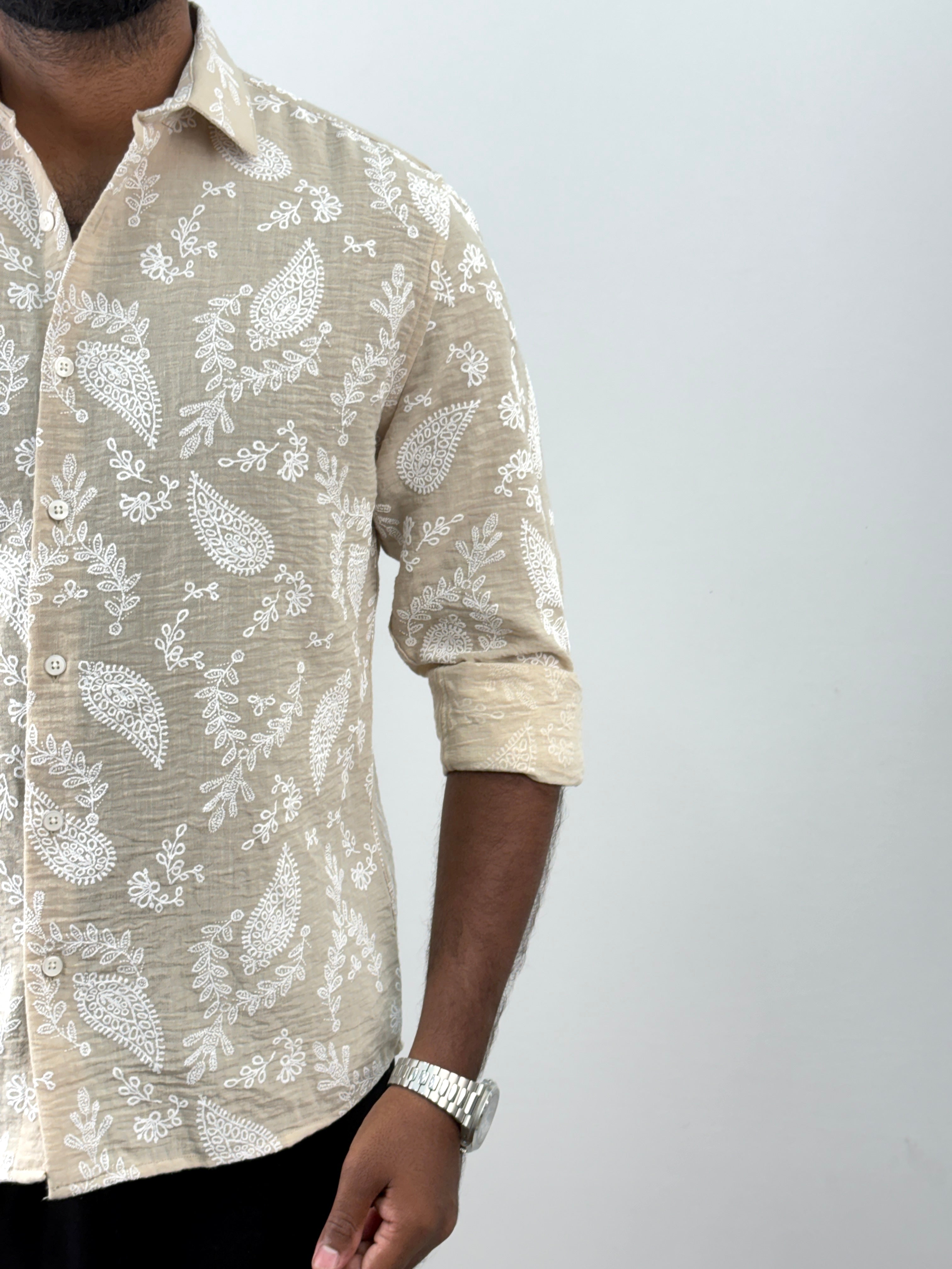 Beige Floral Printed Shirt