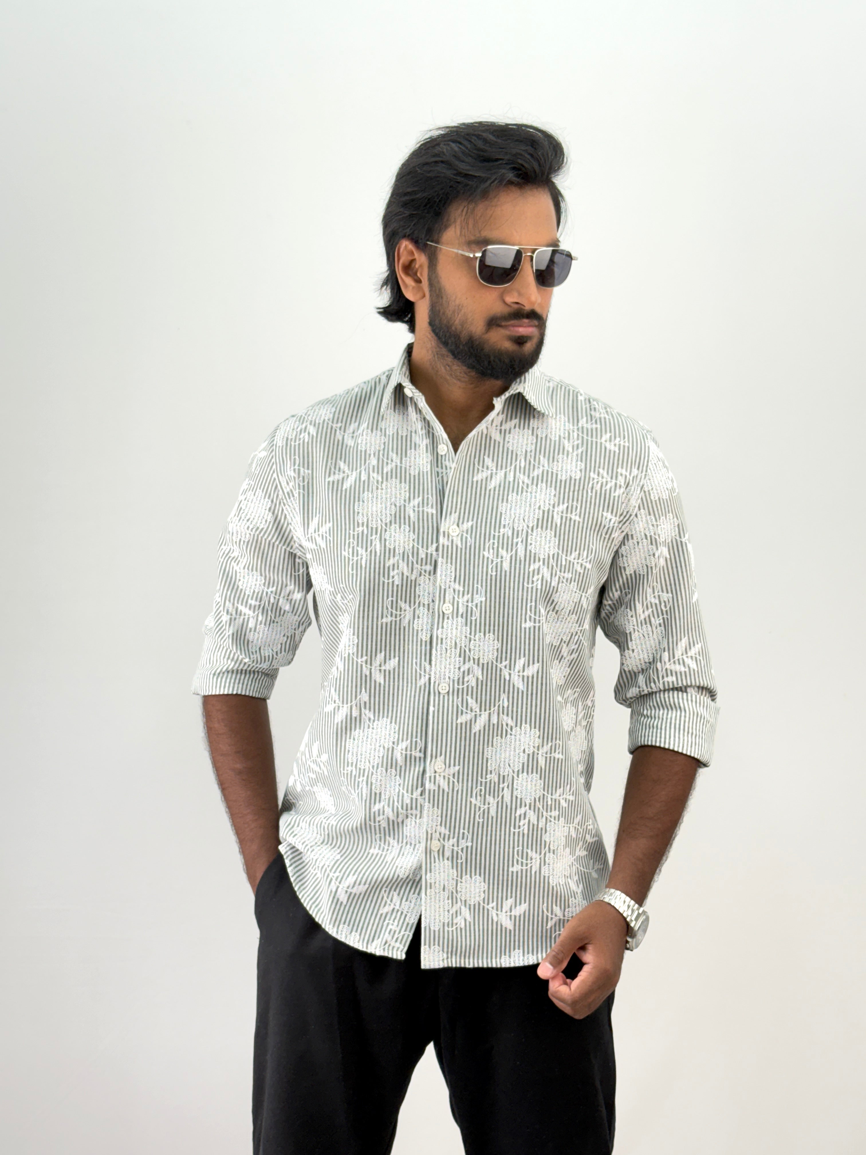 Green Stripe Printed Shirt