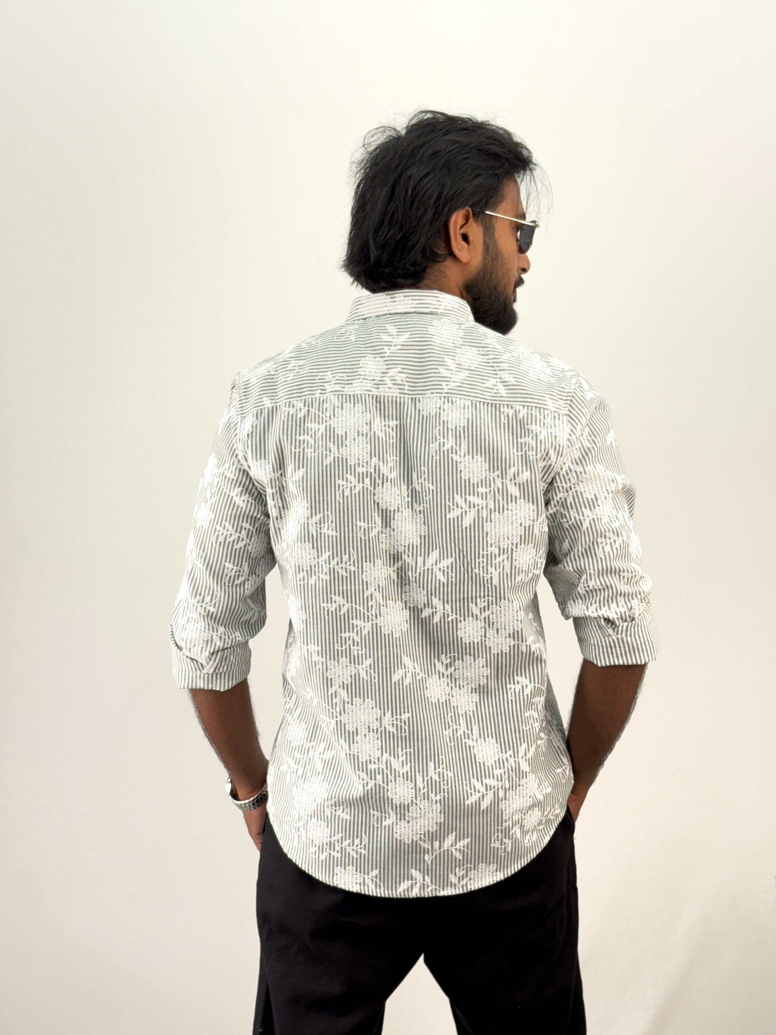 Green Stripe Printed Shirt