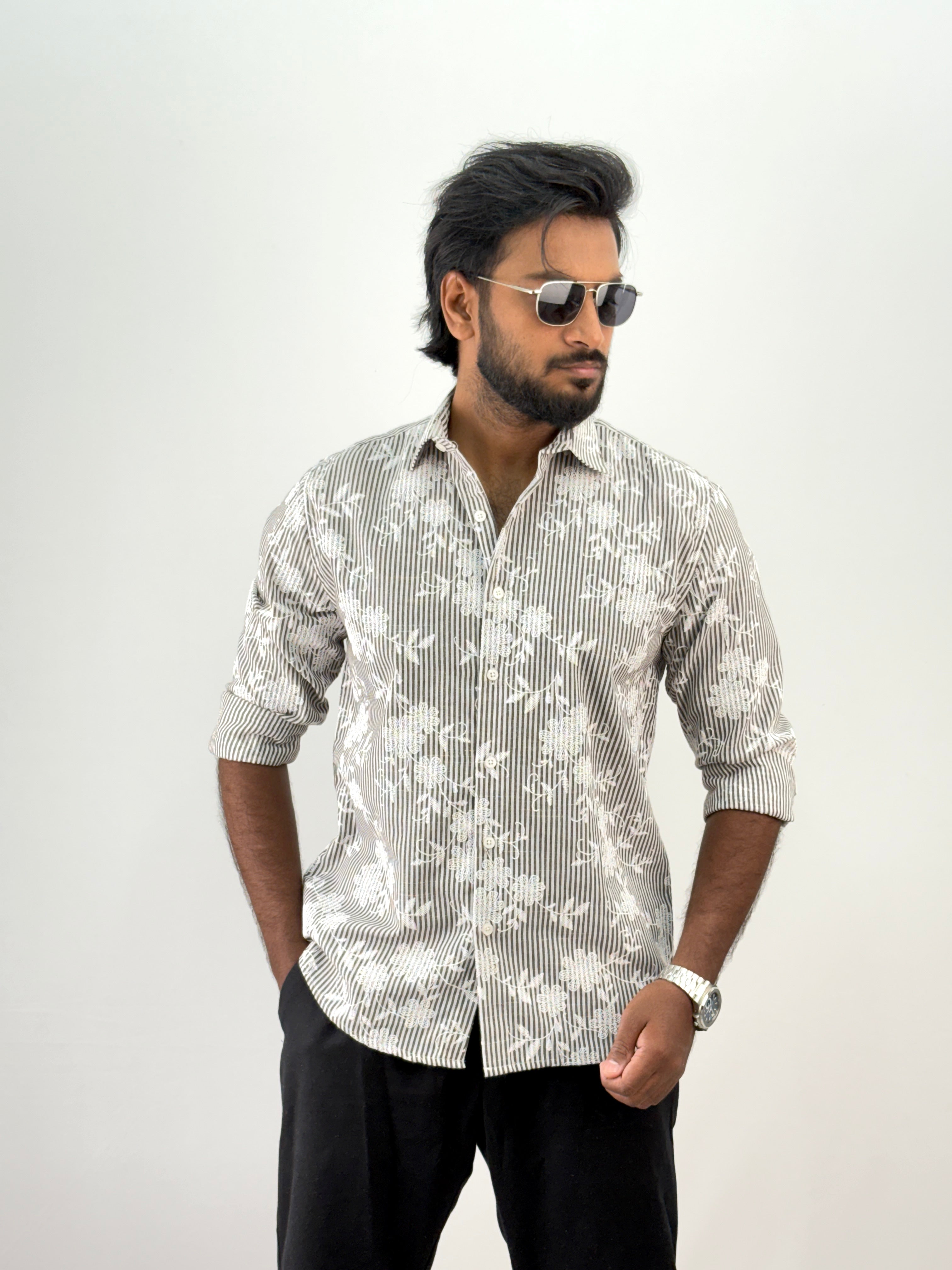 Brown Stripe Printed Shirt