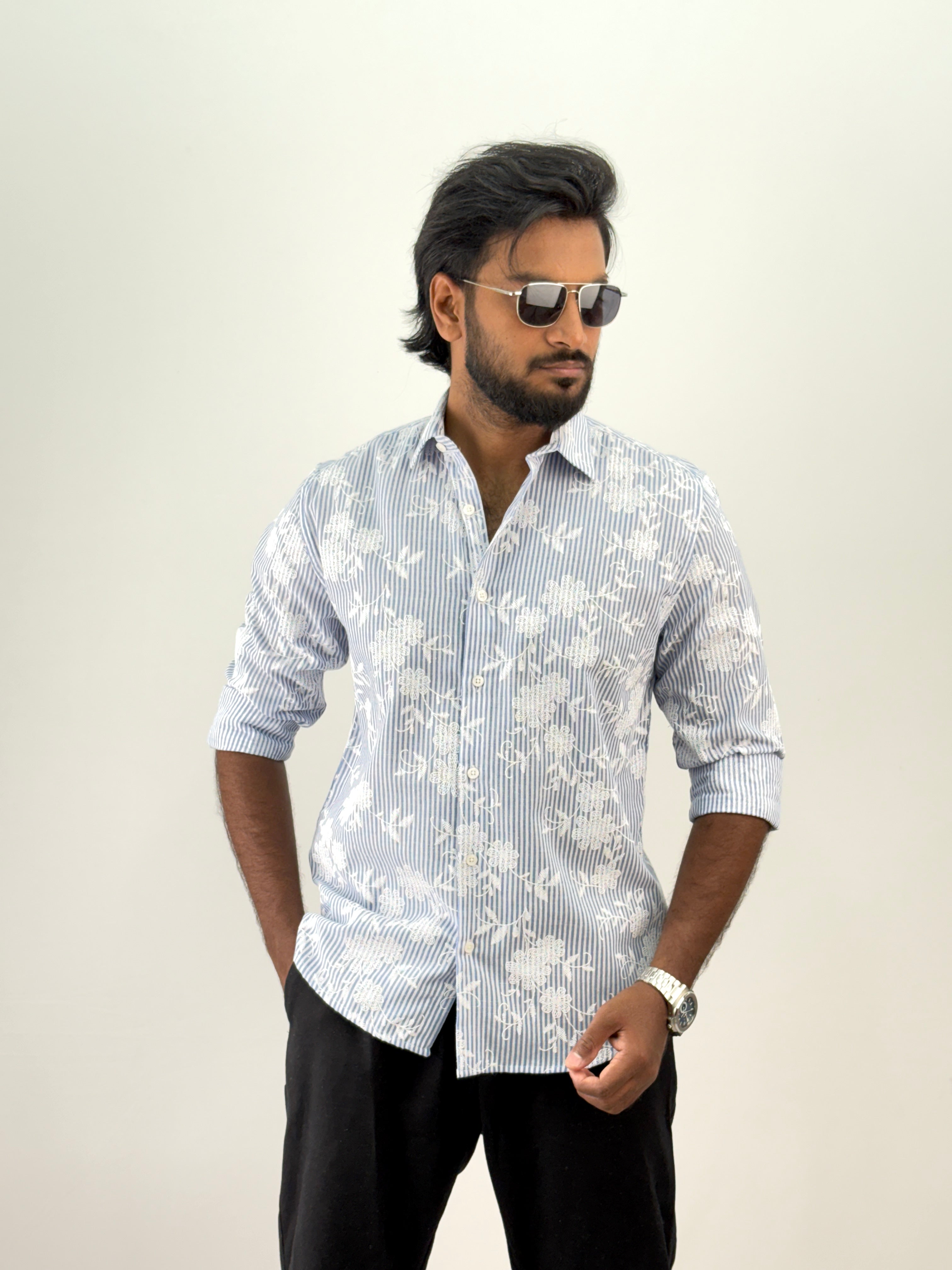 Blue Stripe Printed Shirt