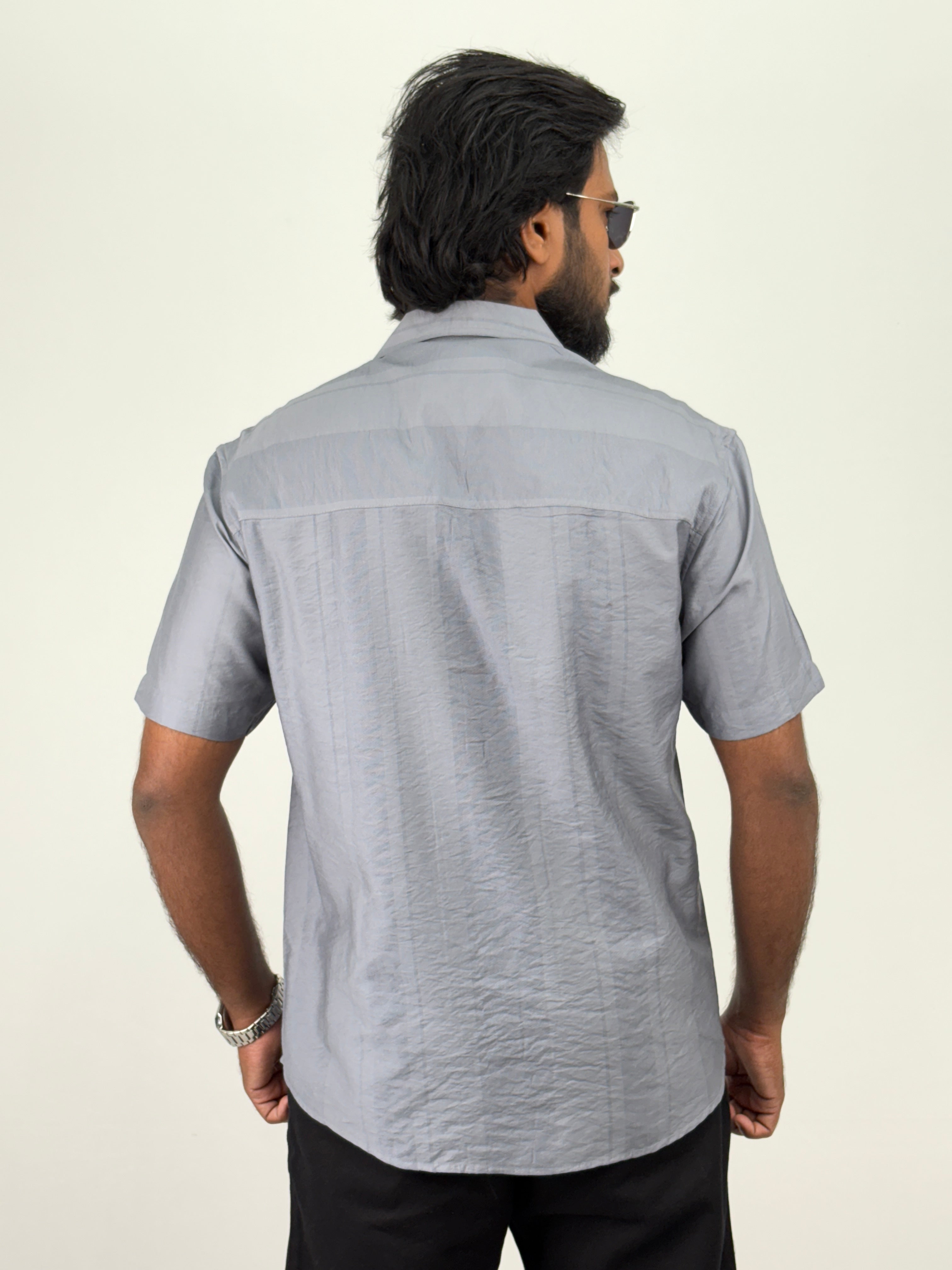 Grey Half Sleeve Embroidery Shirt