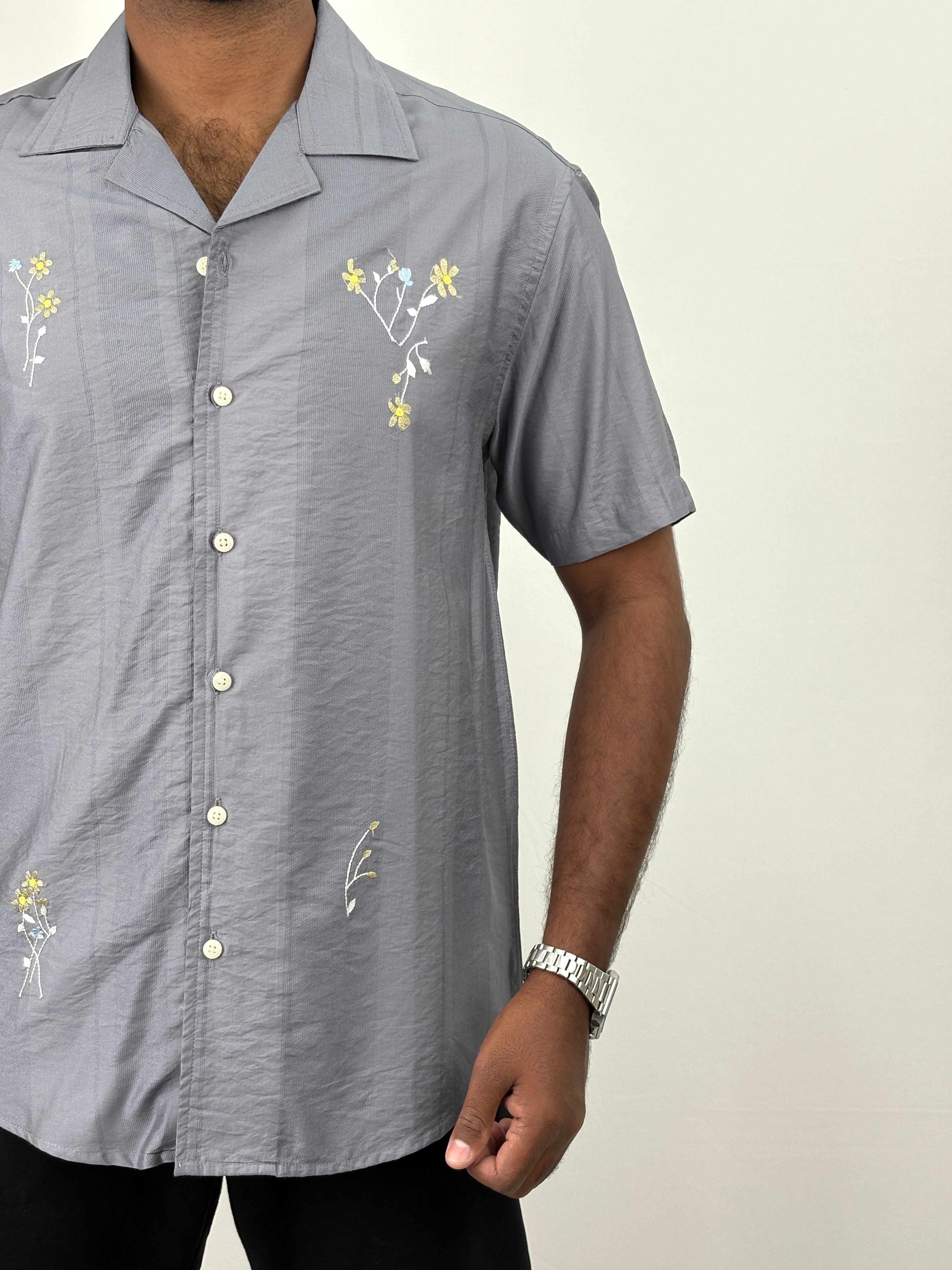 Grey Half Sleeve Embroidery Shirt