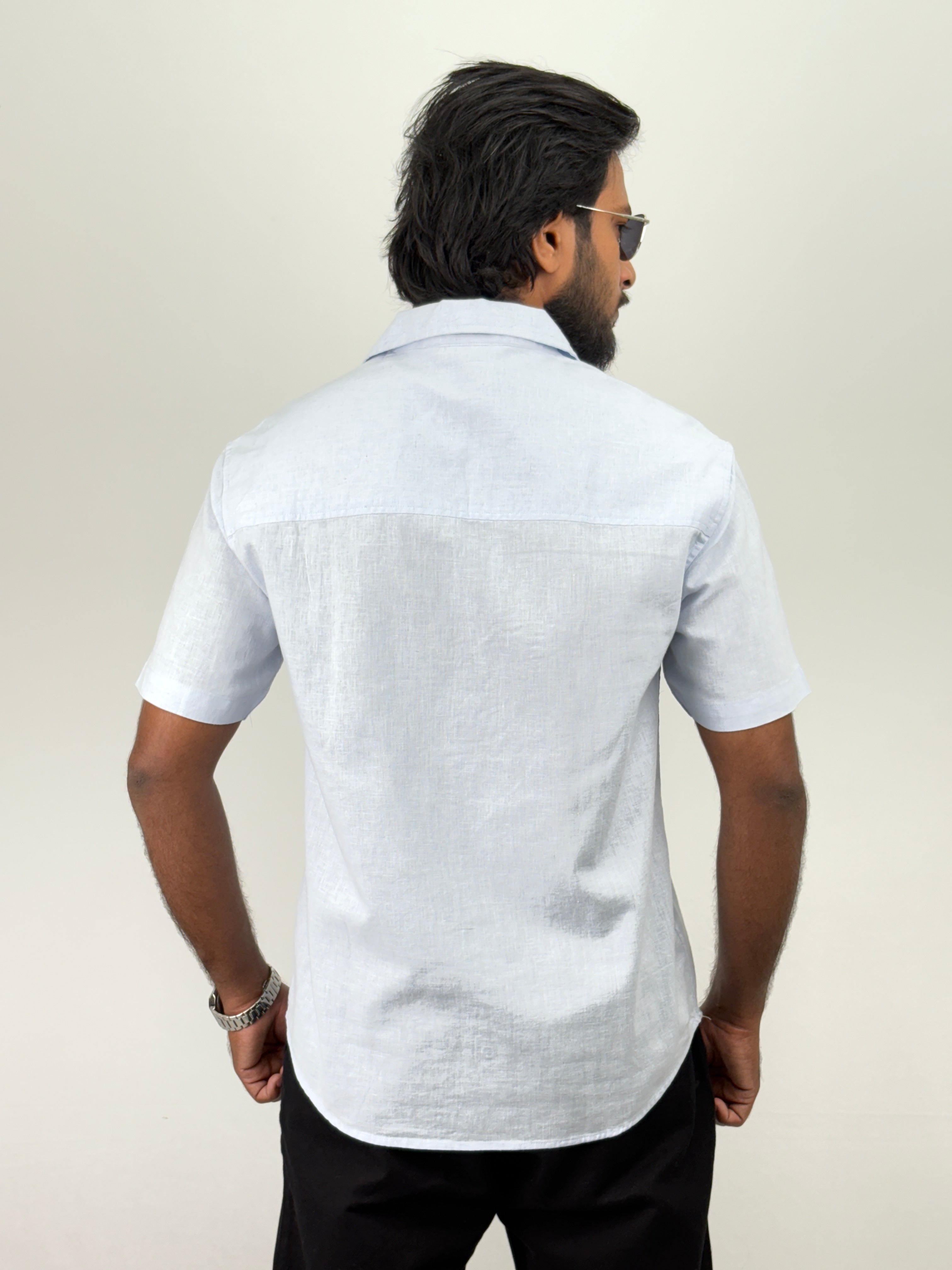 Ice Blue Half Sleeve Embroidery Shirt