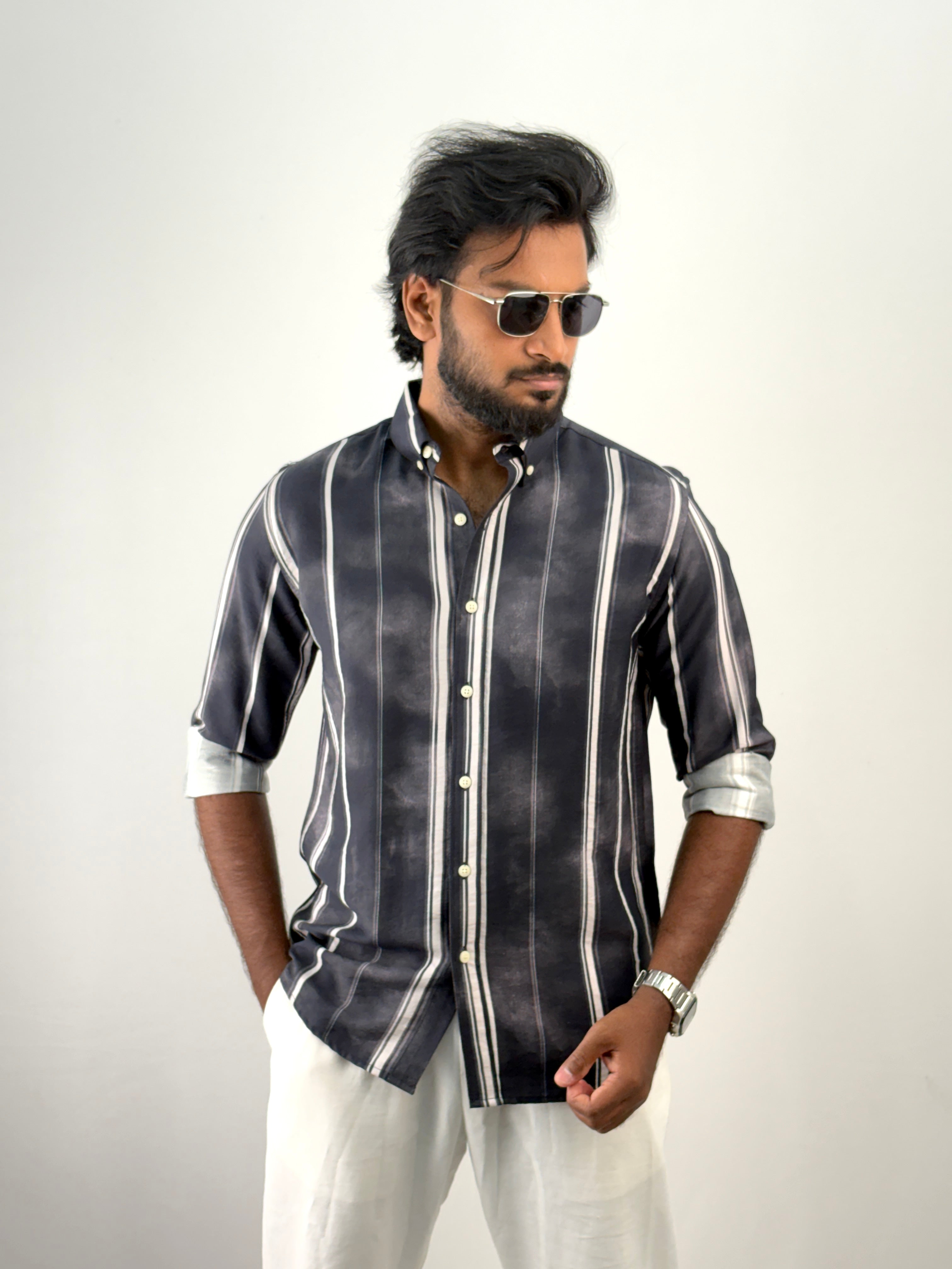 Black Acid Wash Stripe Shirt