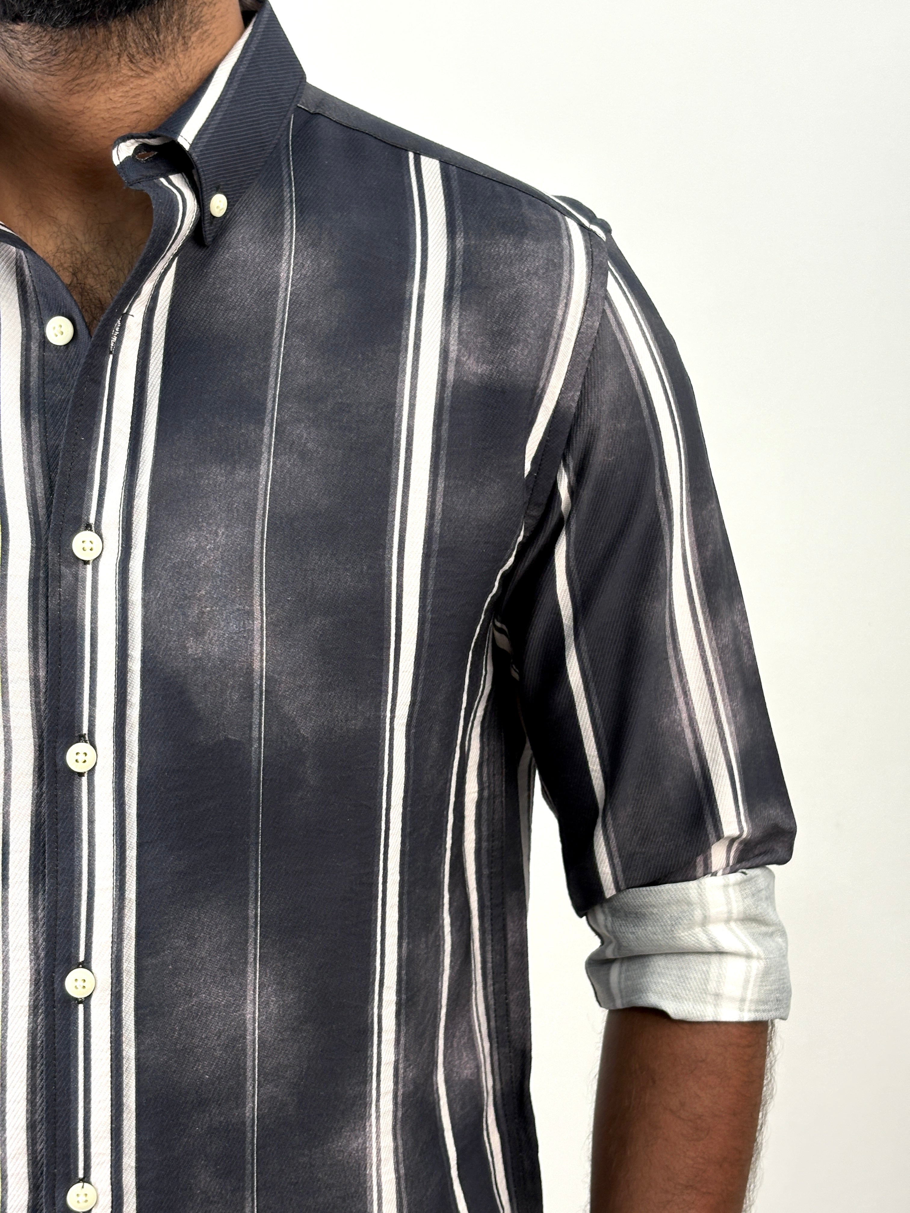 Black Acid Wash Stripe Shirt