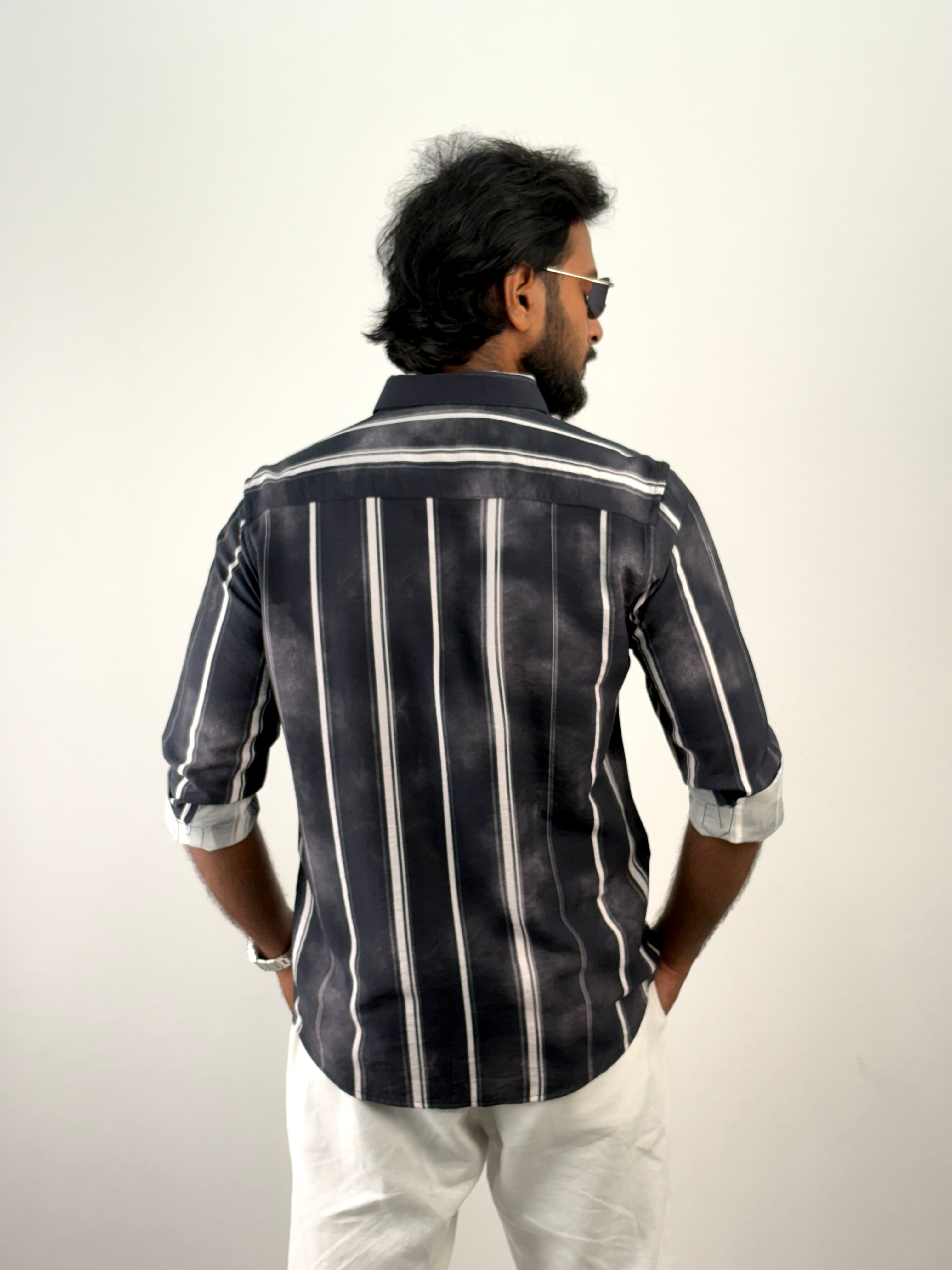 Black Acid Wash Stripe Shirt