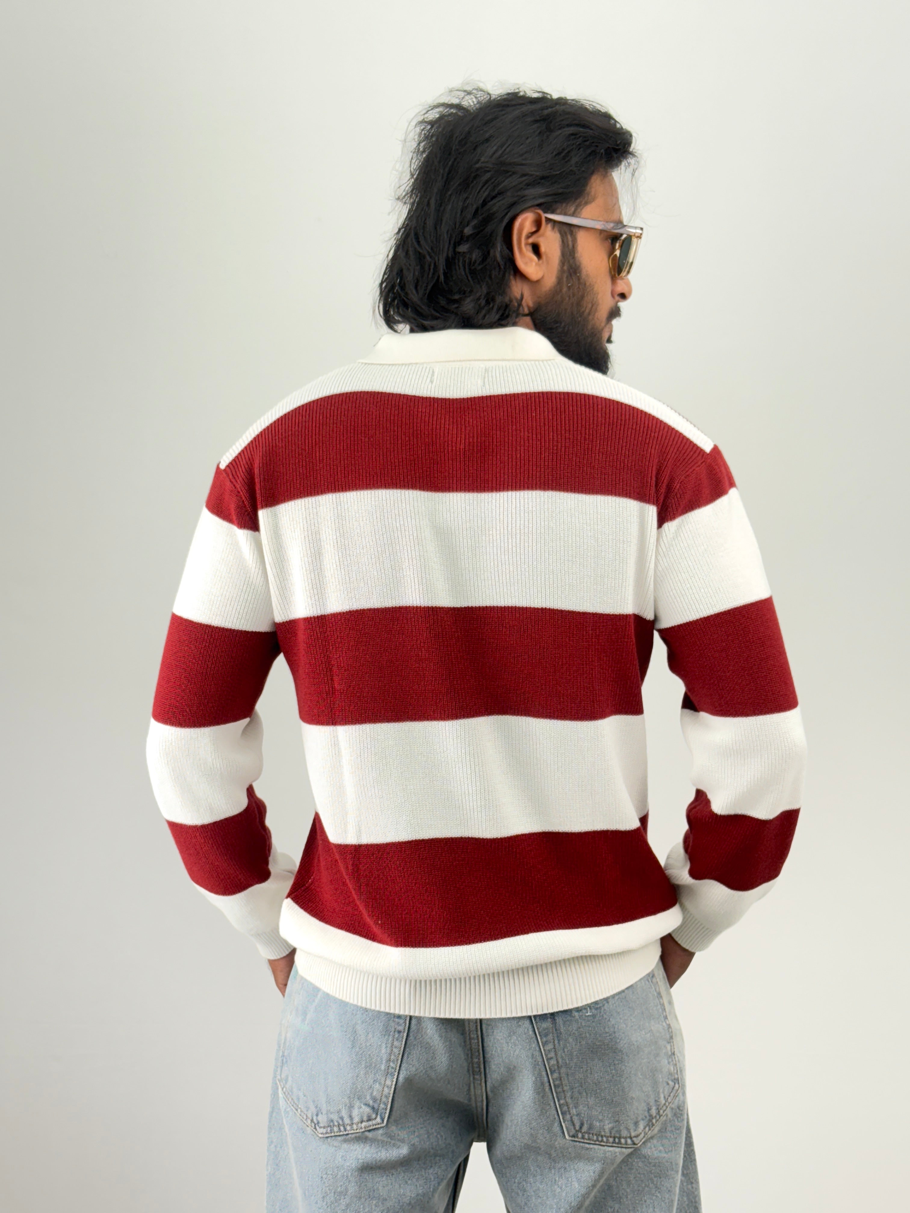 White Red Full Sleeve Zipper T-Shirt