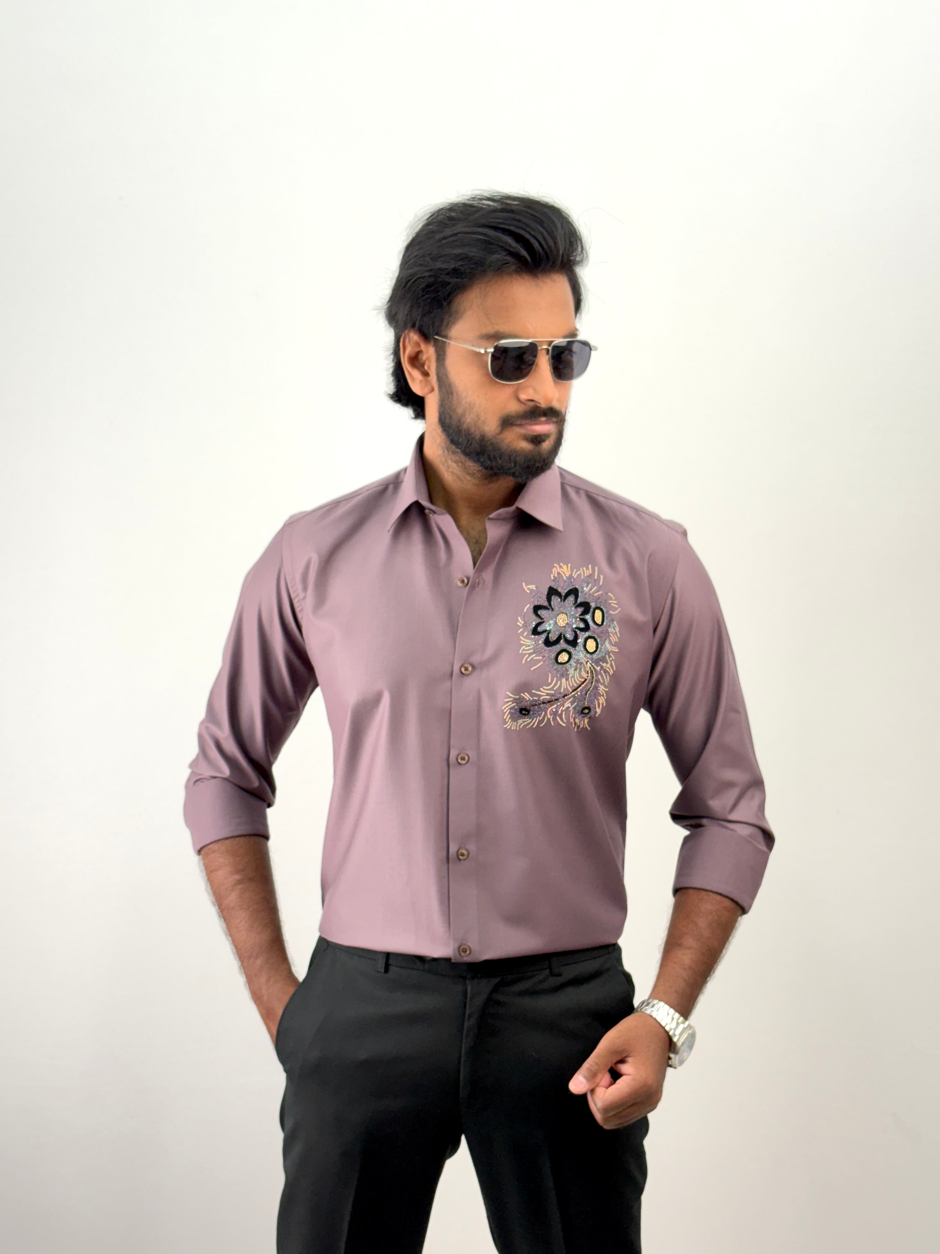 Mauv Luxury Designer Stone Work Shirt 17
