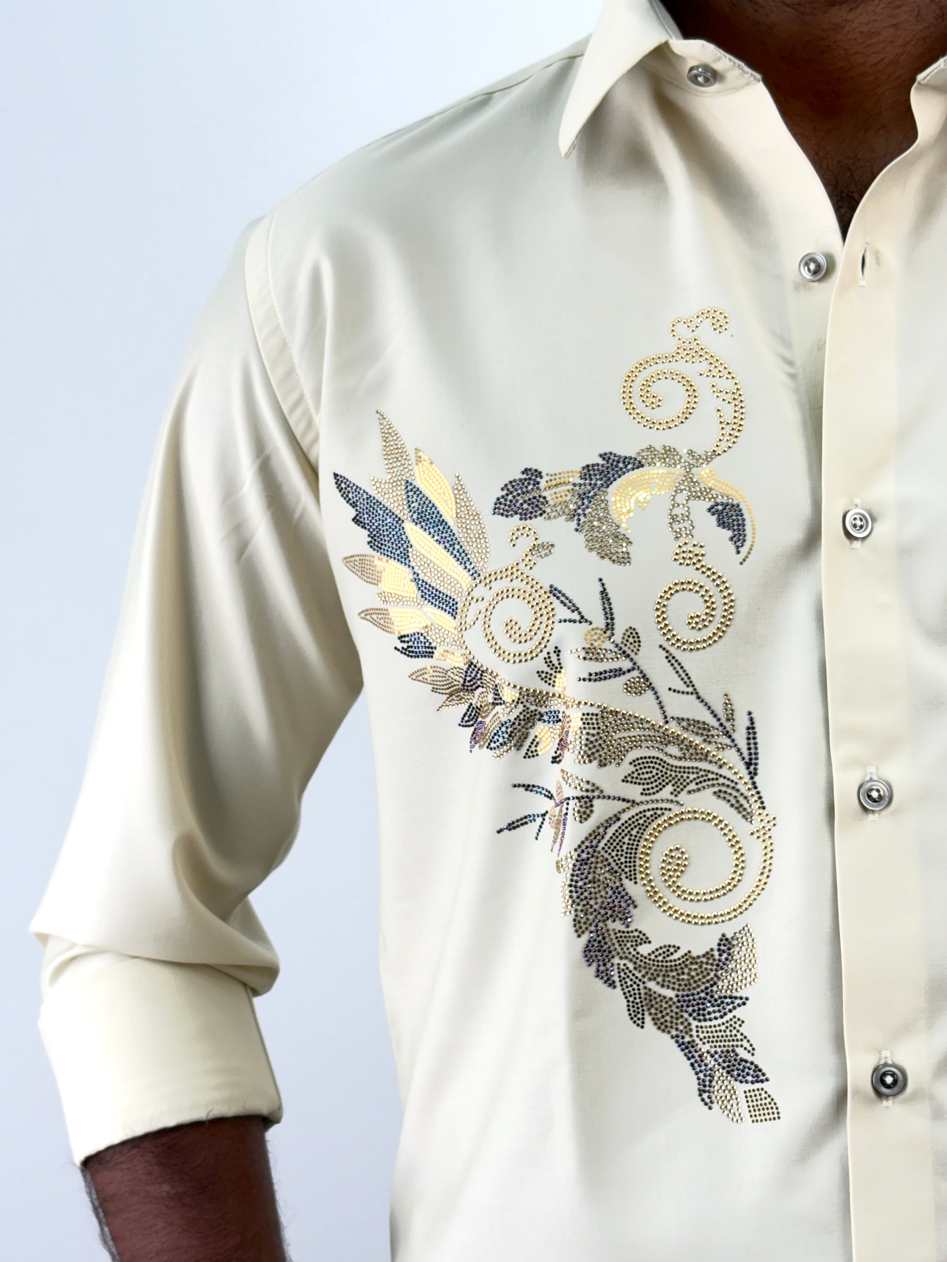 Cream Luxury Designer Stone Work Shirt 17