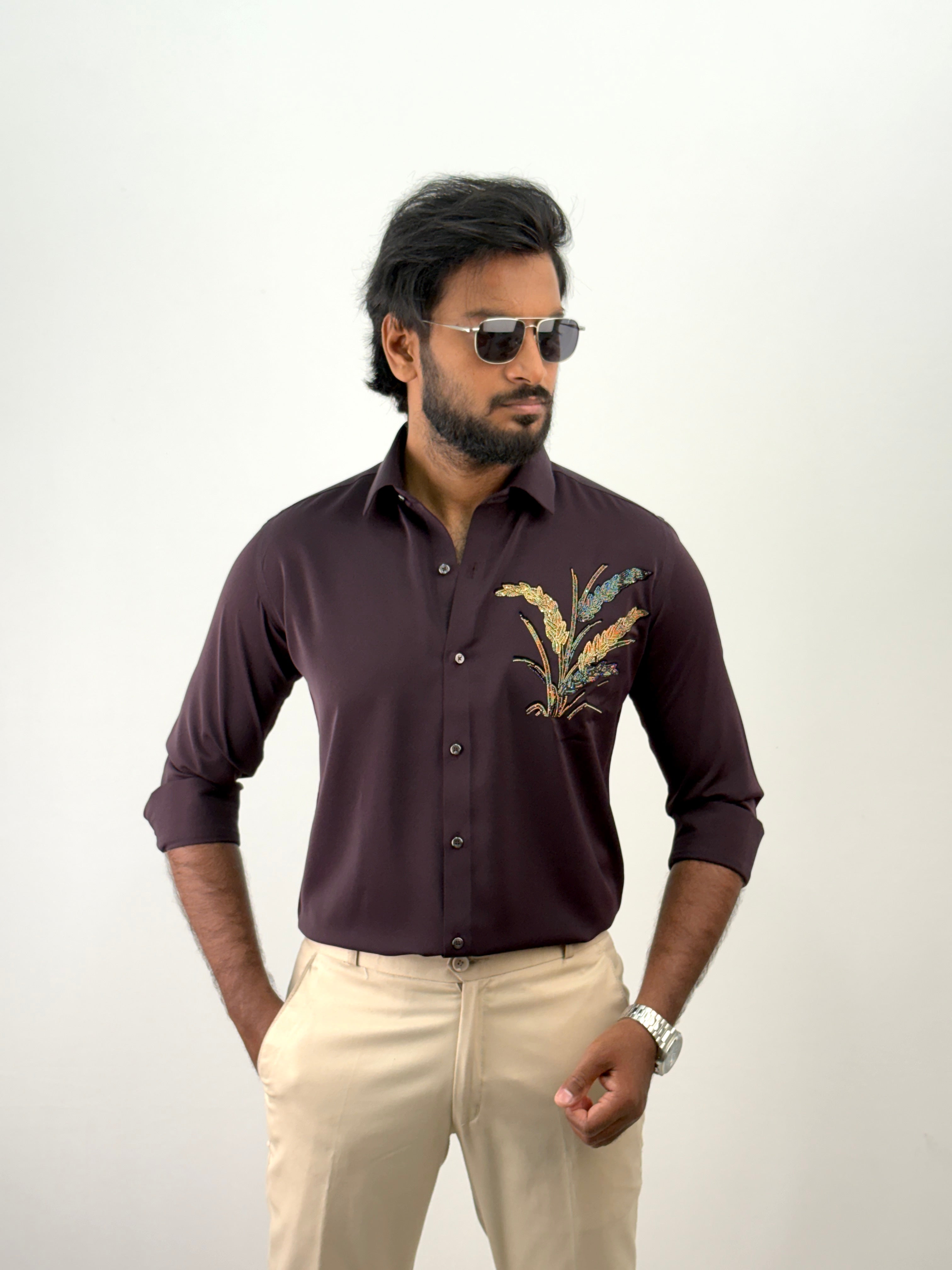 Wine Luxury Designer Stone Work Shirt 17