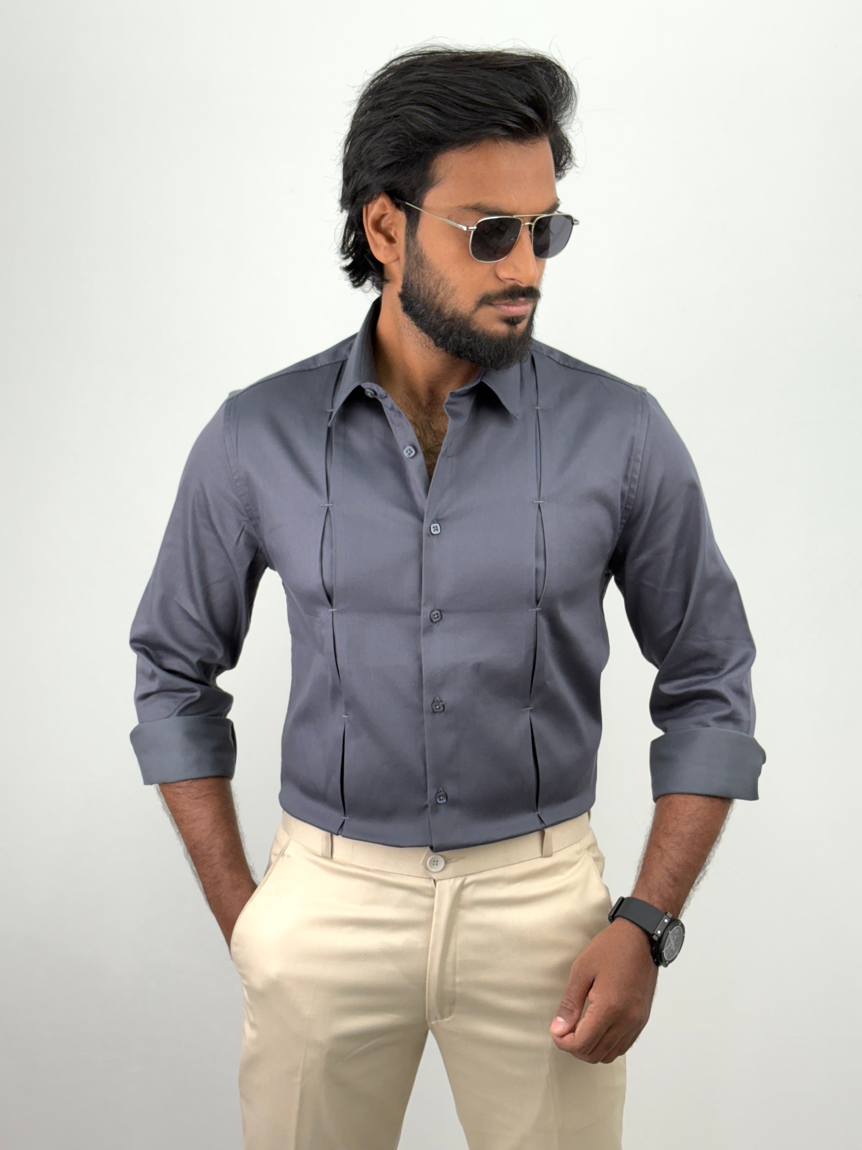 Dark Grey Designer Satin Shirt