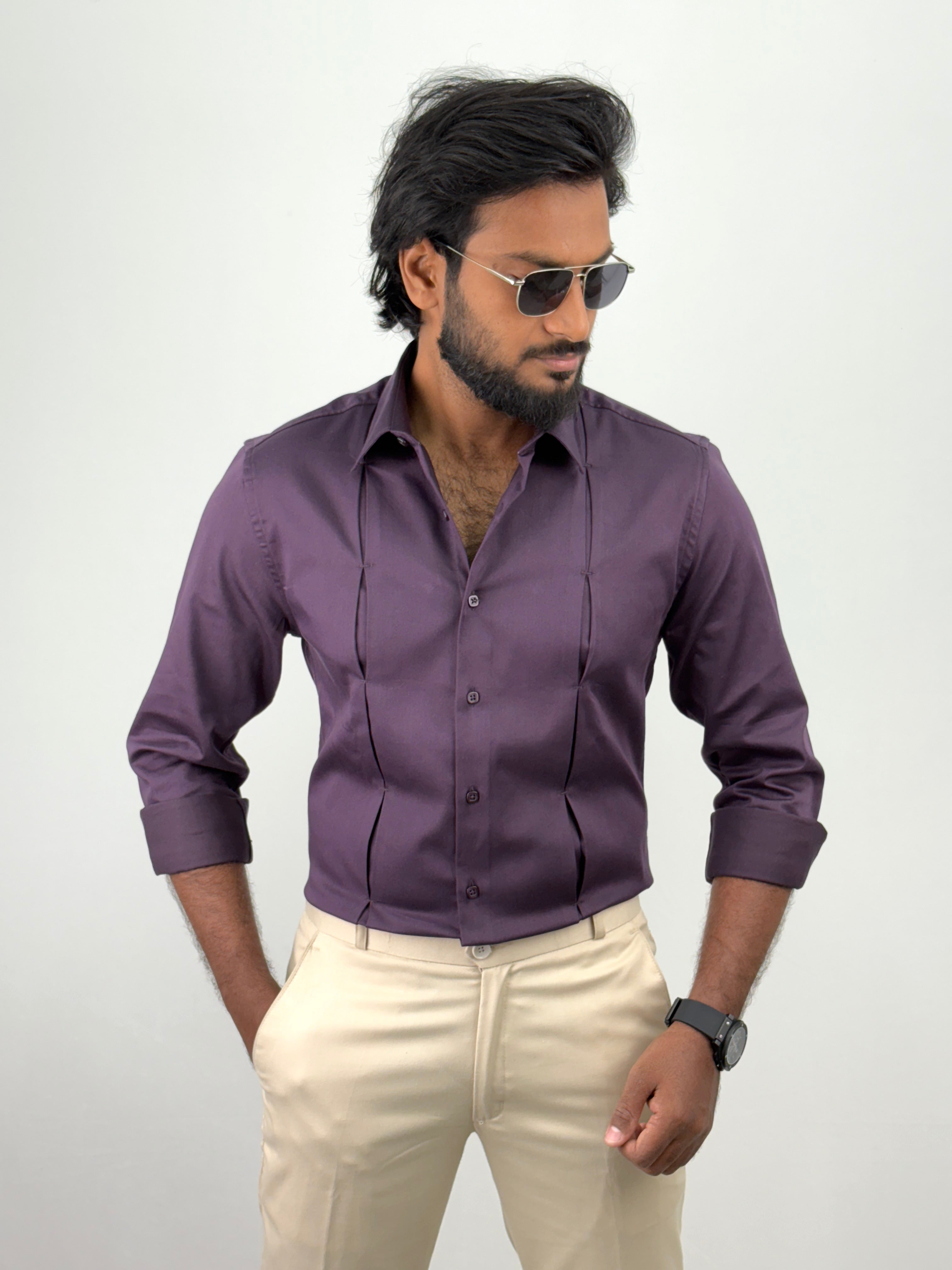 Dark Violet Designer Satin Shirt