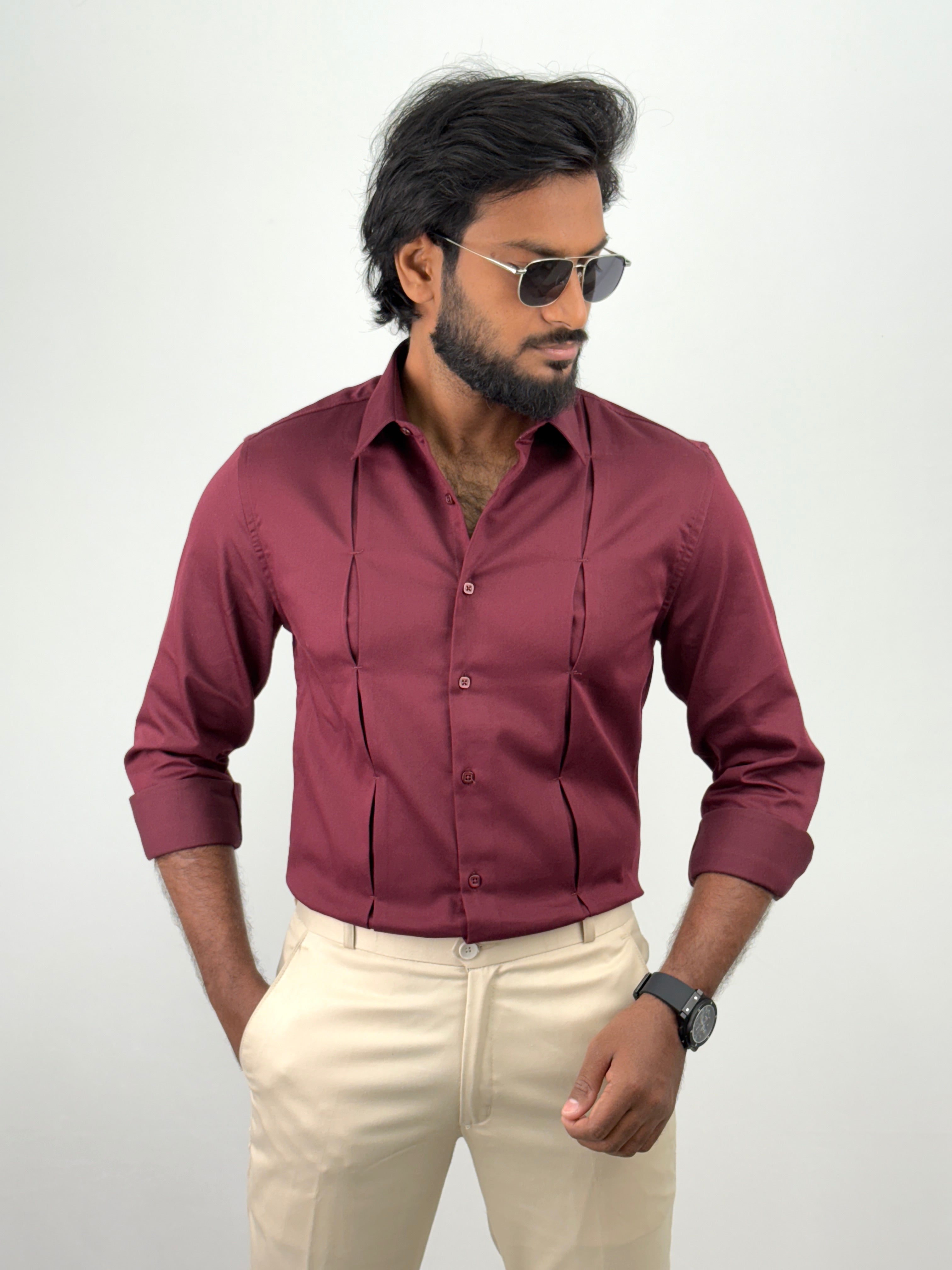 Dark Maroon Designer Satin Shirt