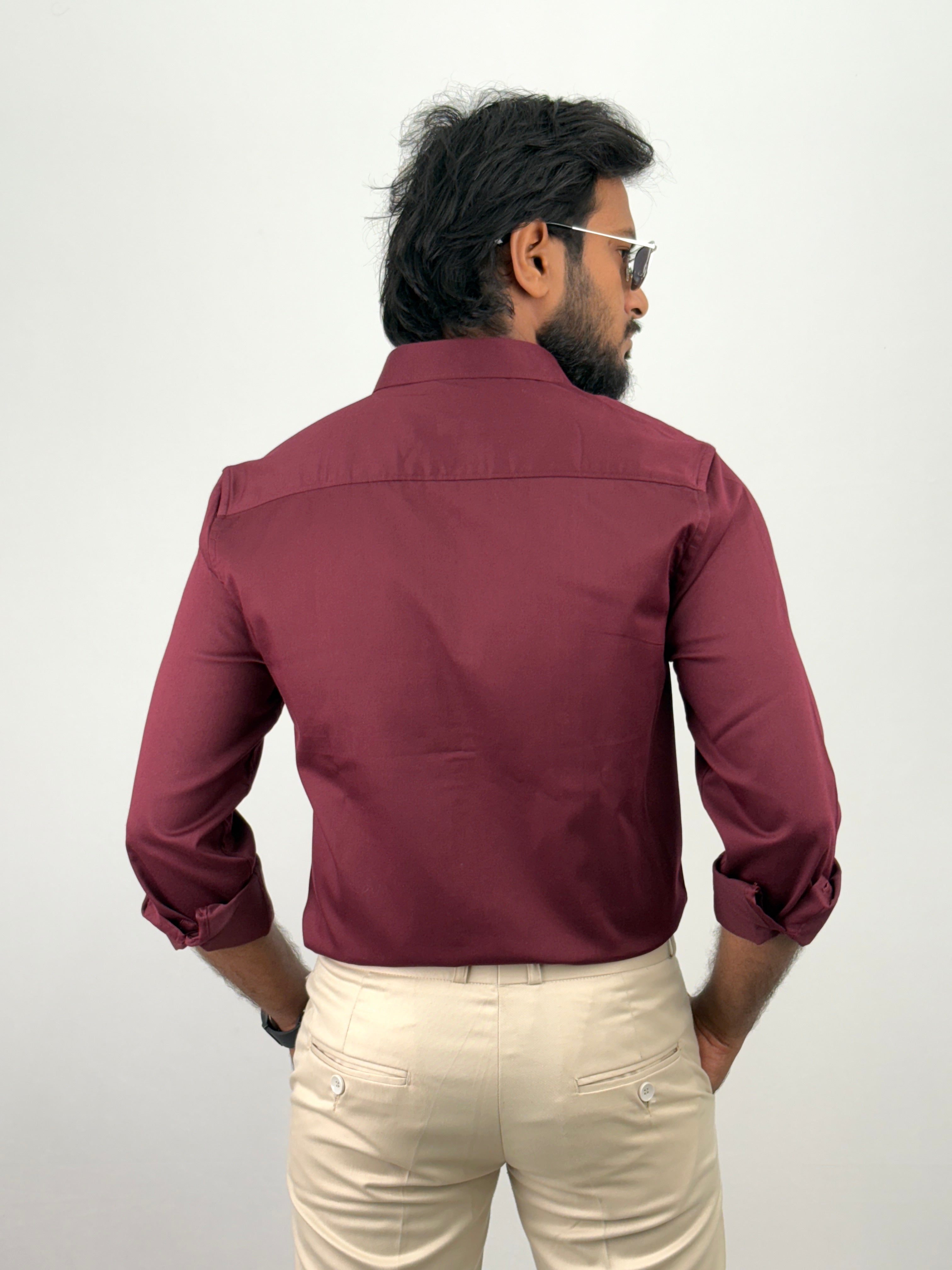 Dark Maroon Designer Satin Shirt