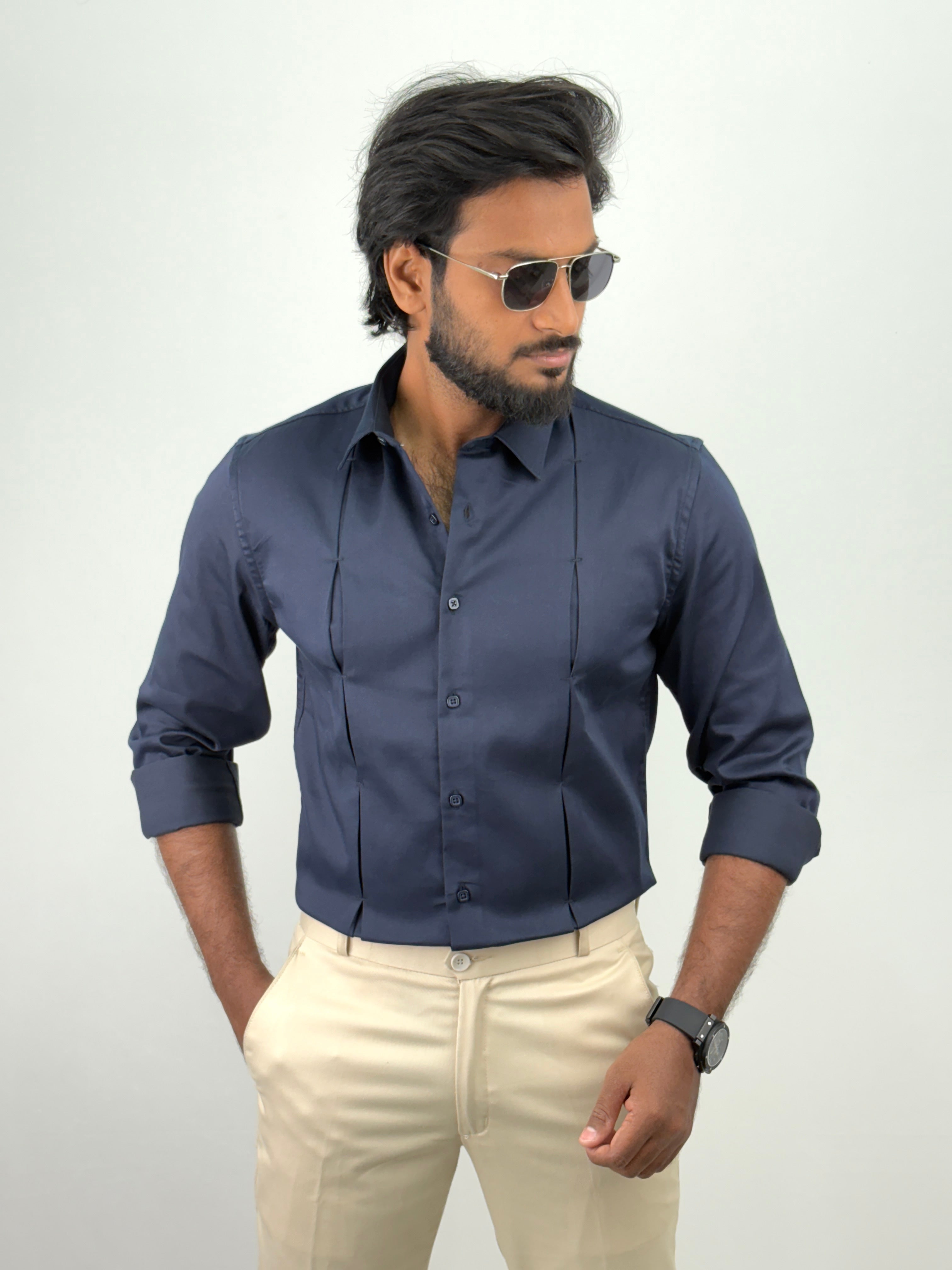 Navy Designer Satin Shirt
