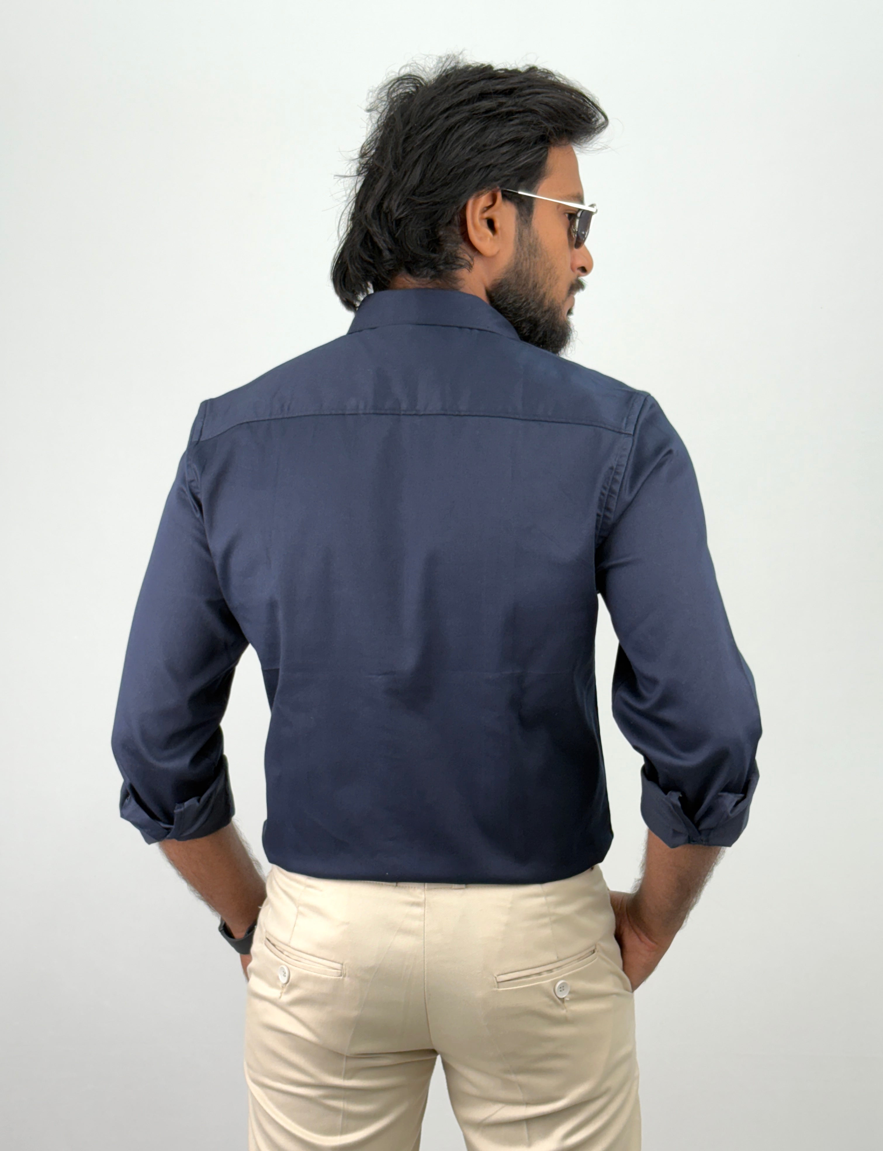 Navy Designer Satin Shirt