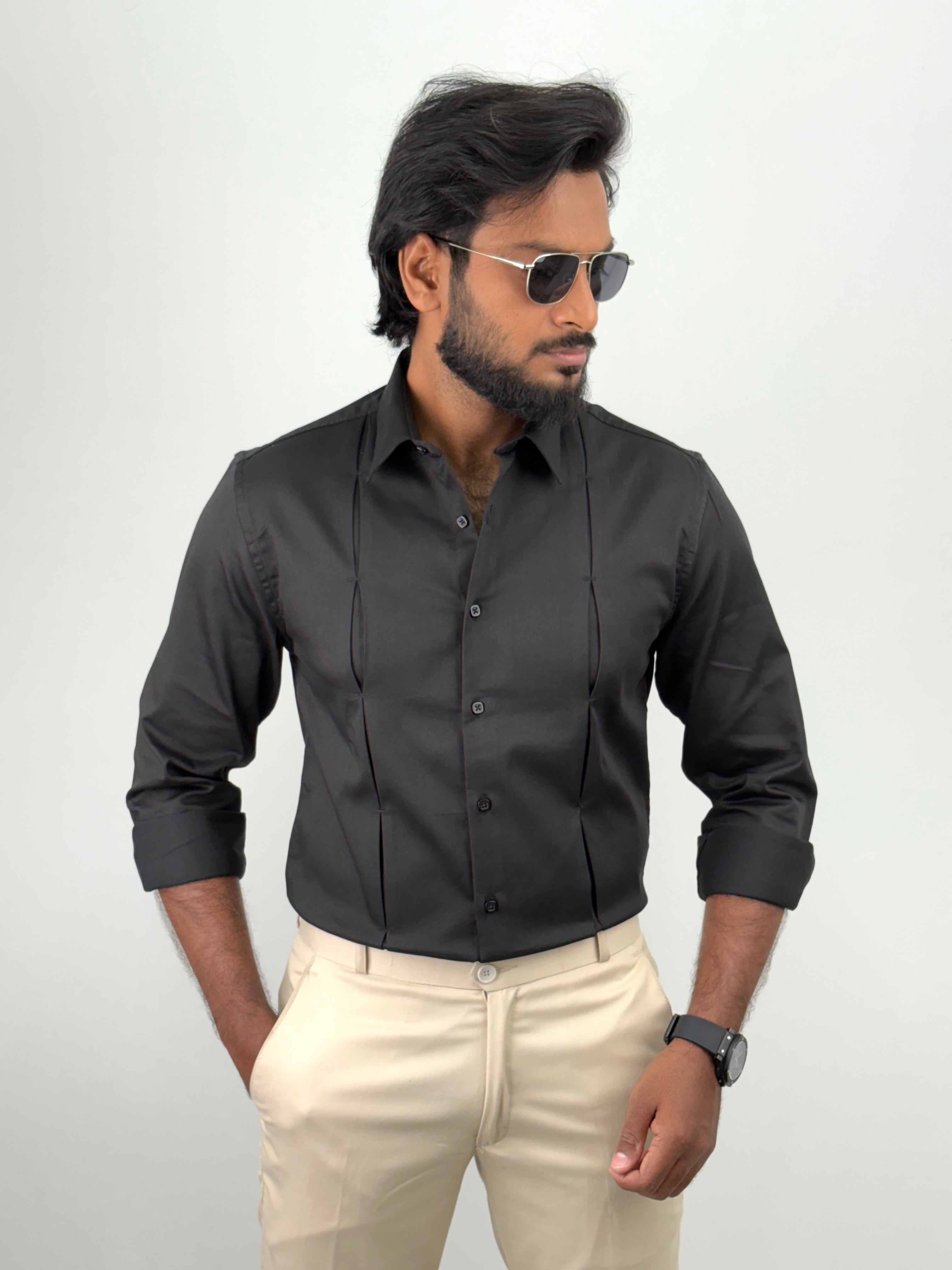 Black Designer Satin Shirt