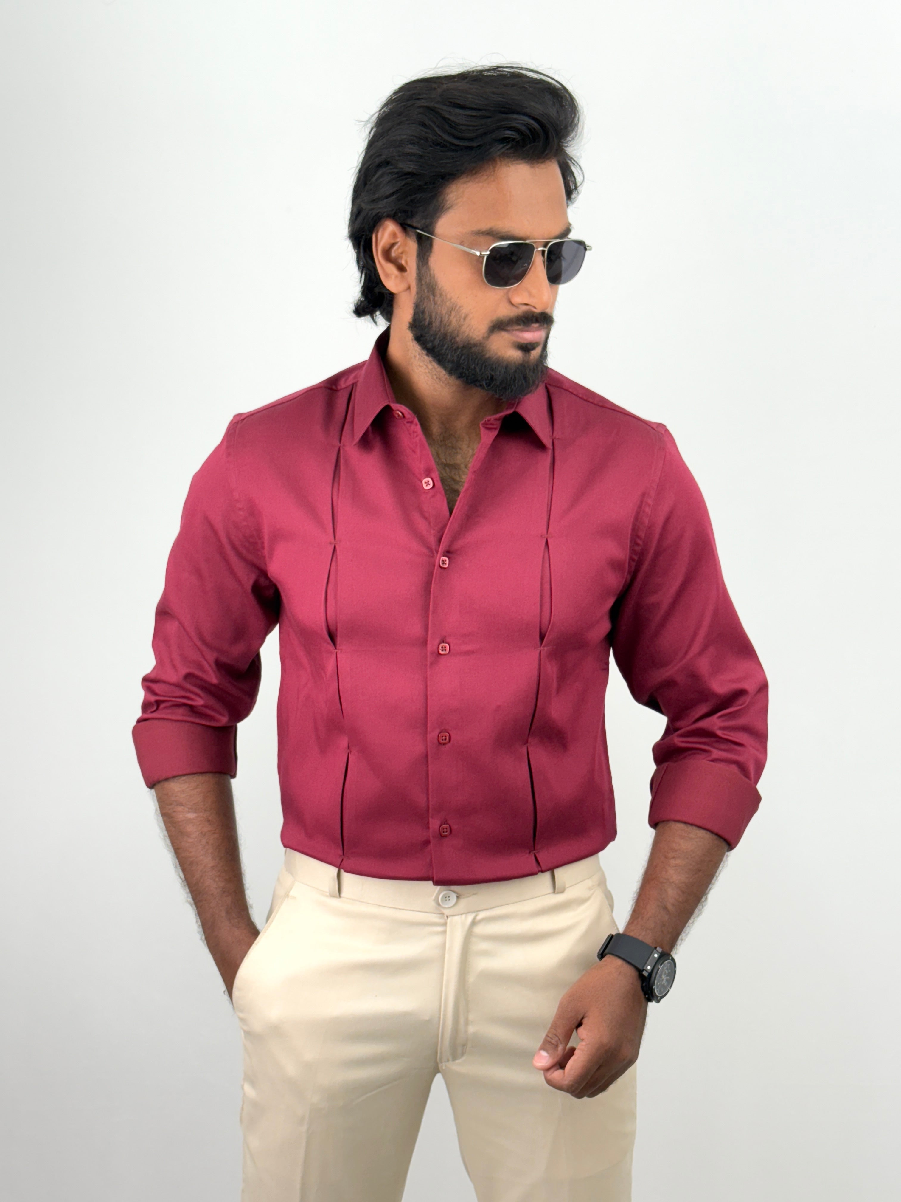 Maroon Designer Satin Shirt