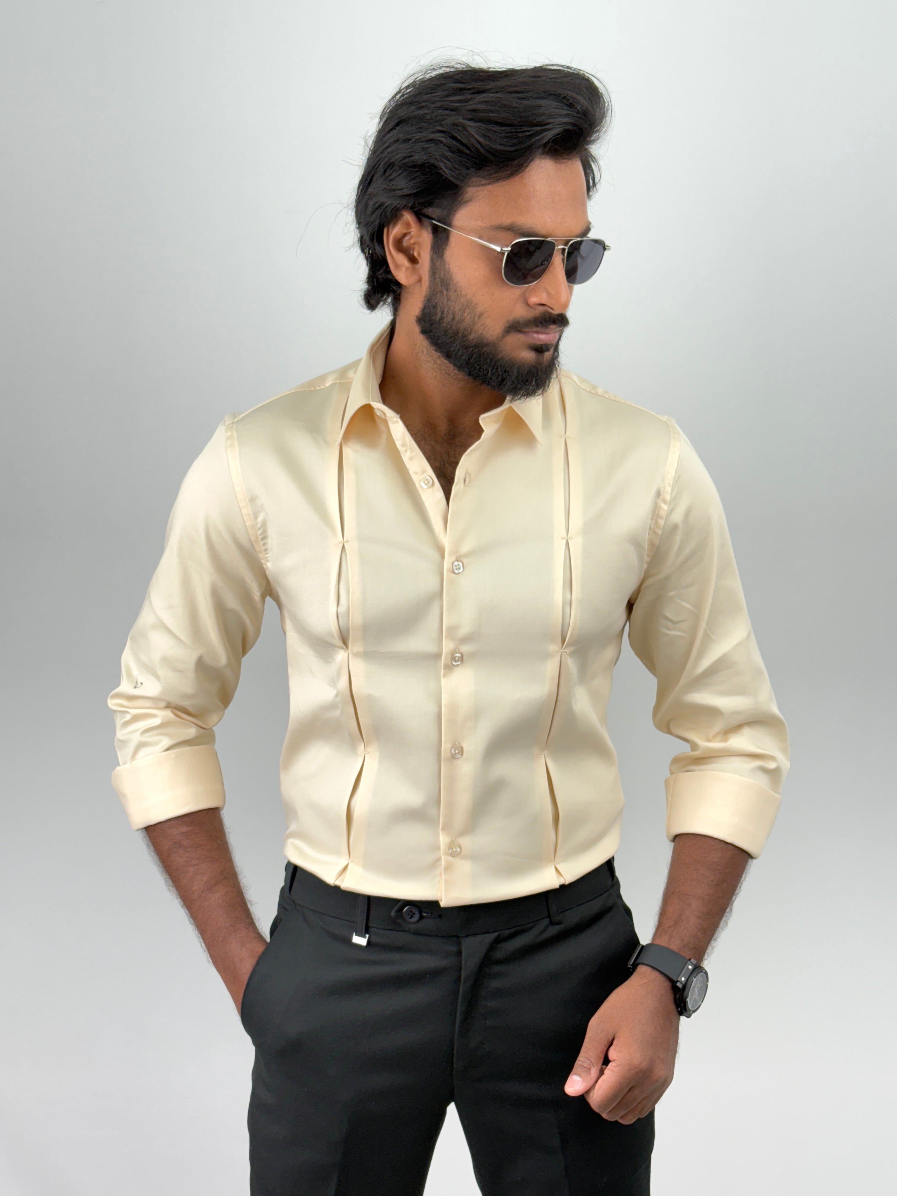 Cream Designer Satin Shirt
