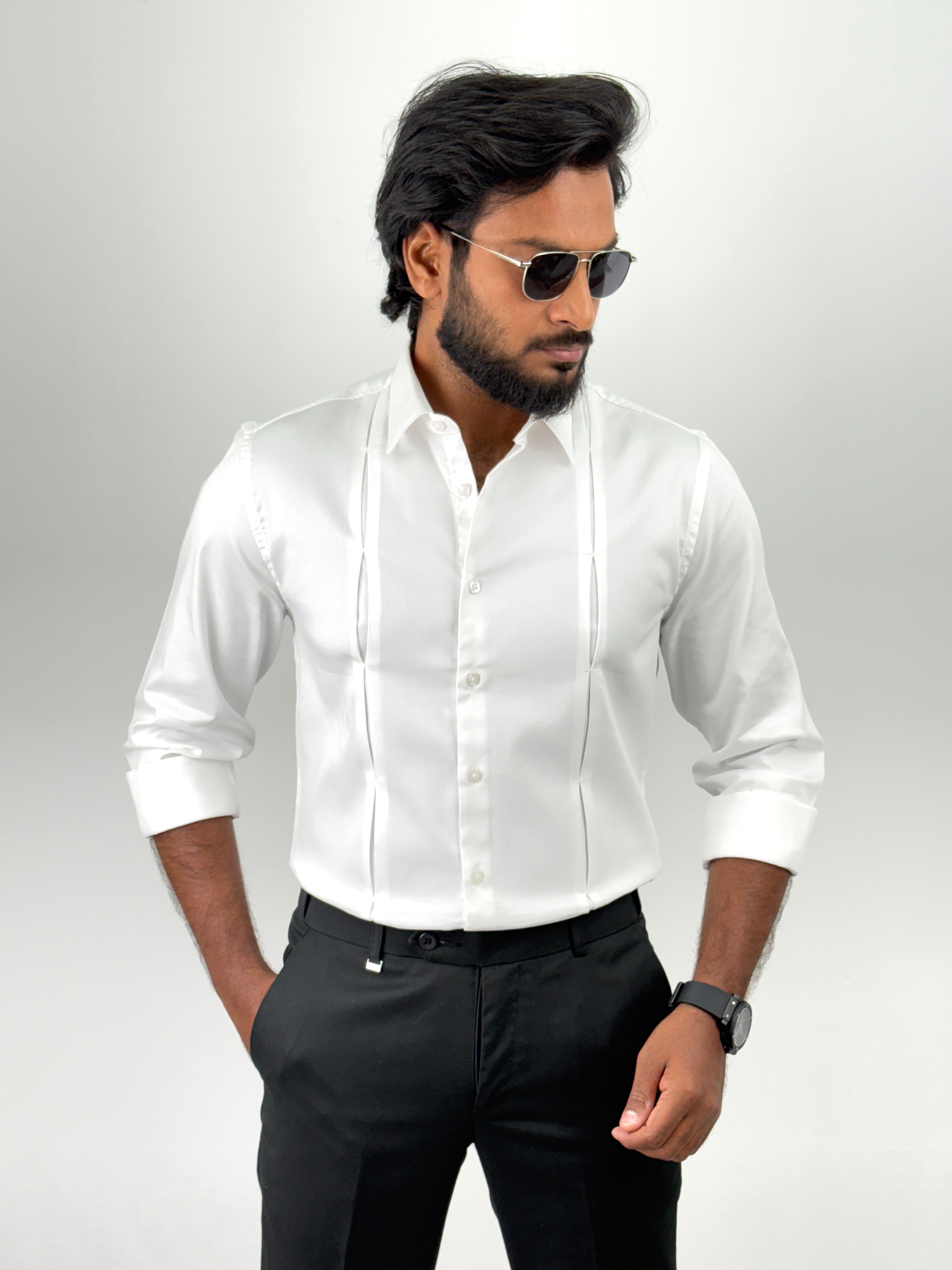 White Designer Satin Shirt