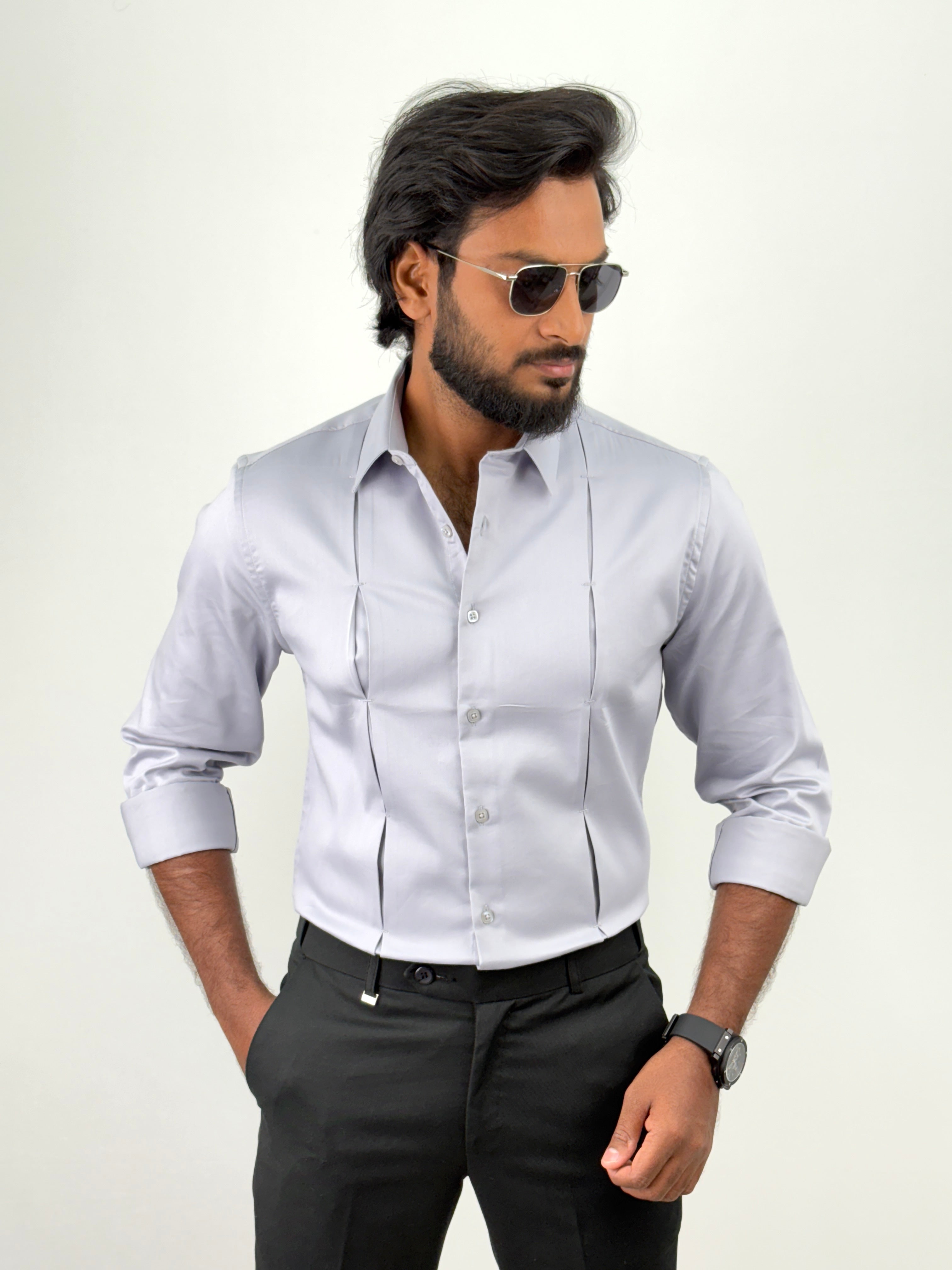 Light Grey Designer Satin Shirt
