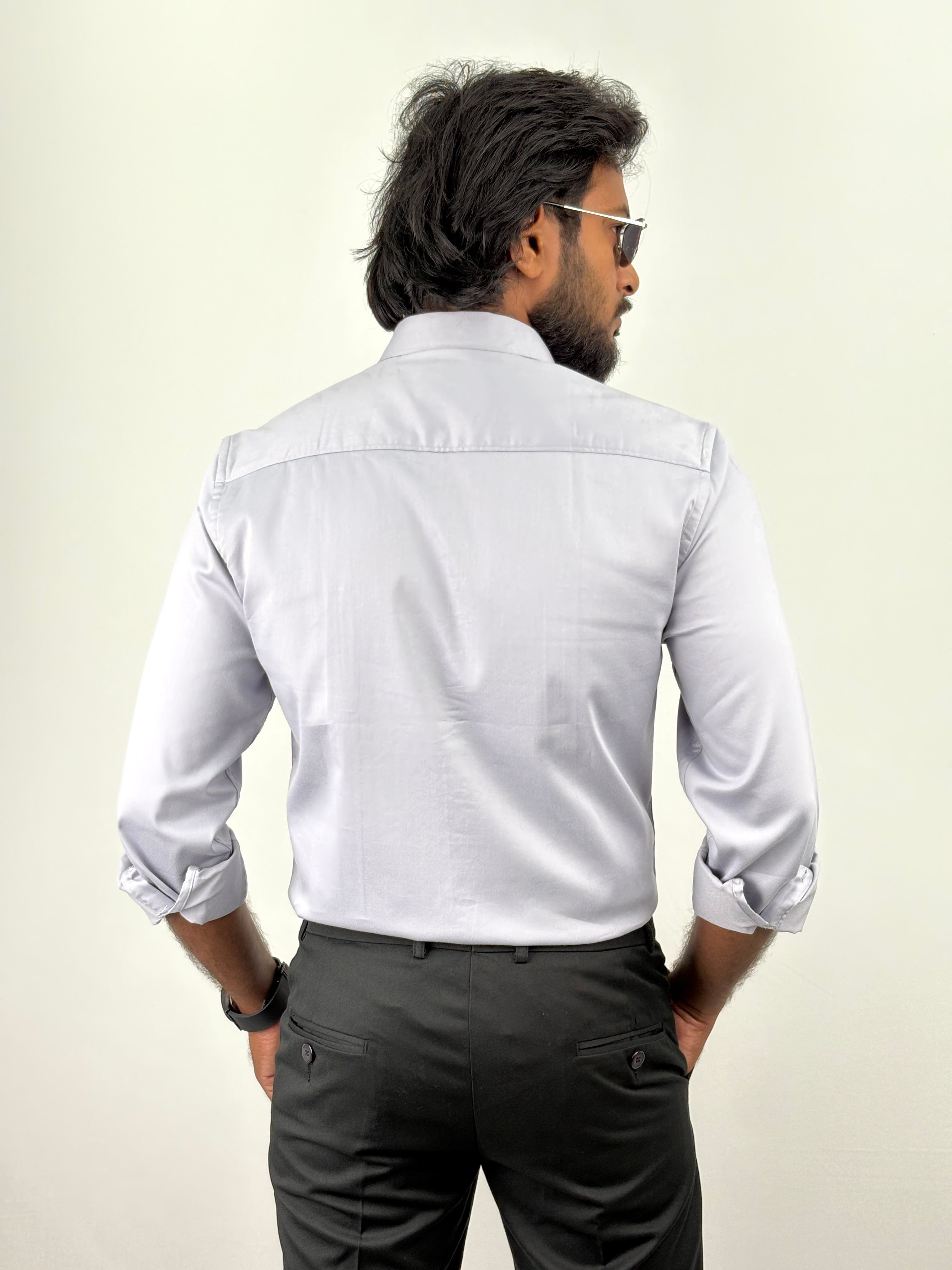 Light Grey Designer Satin Shirt