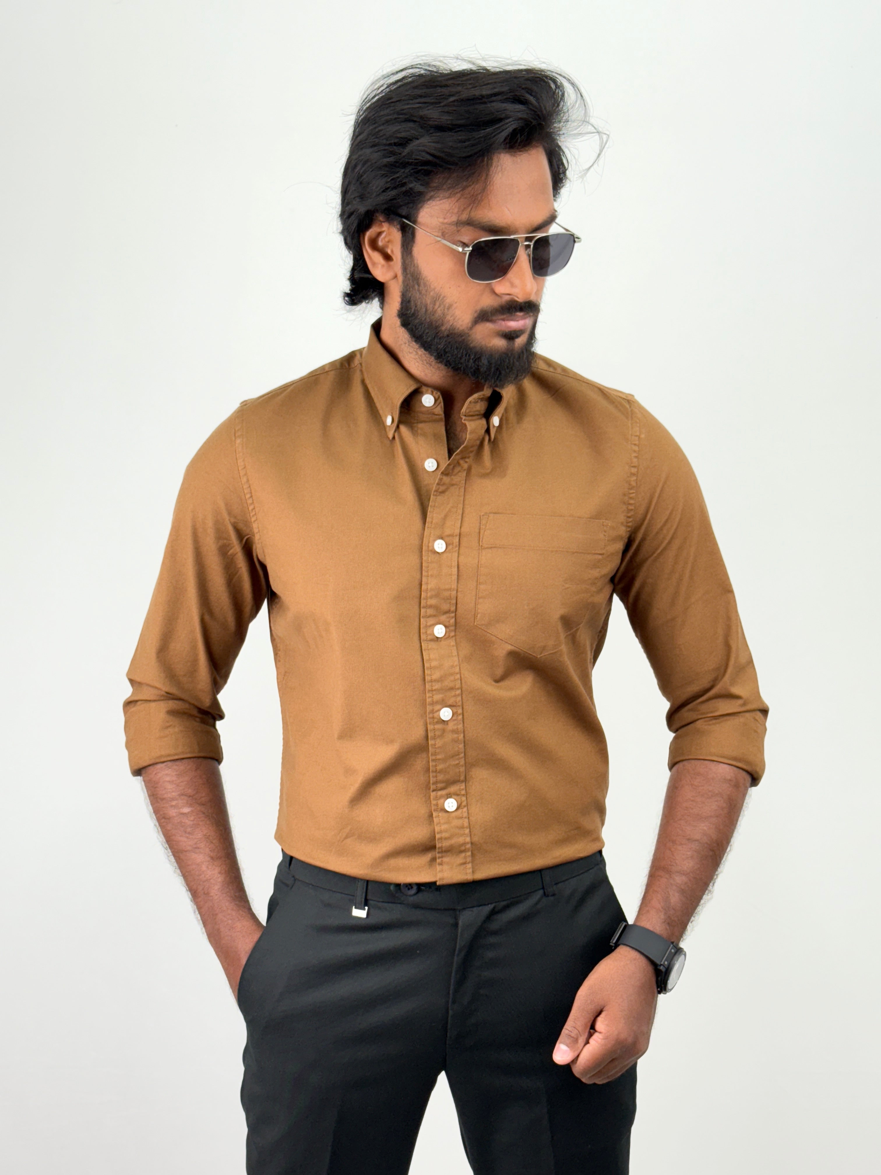 Brown Plain Oxford Shirt