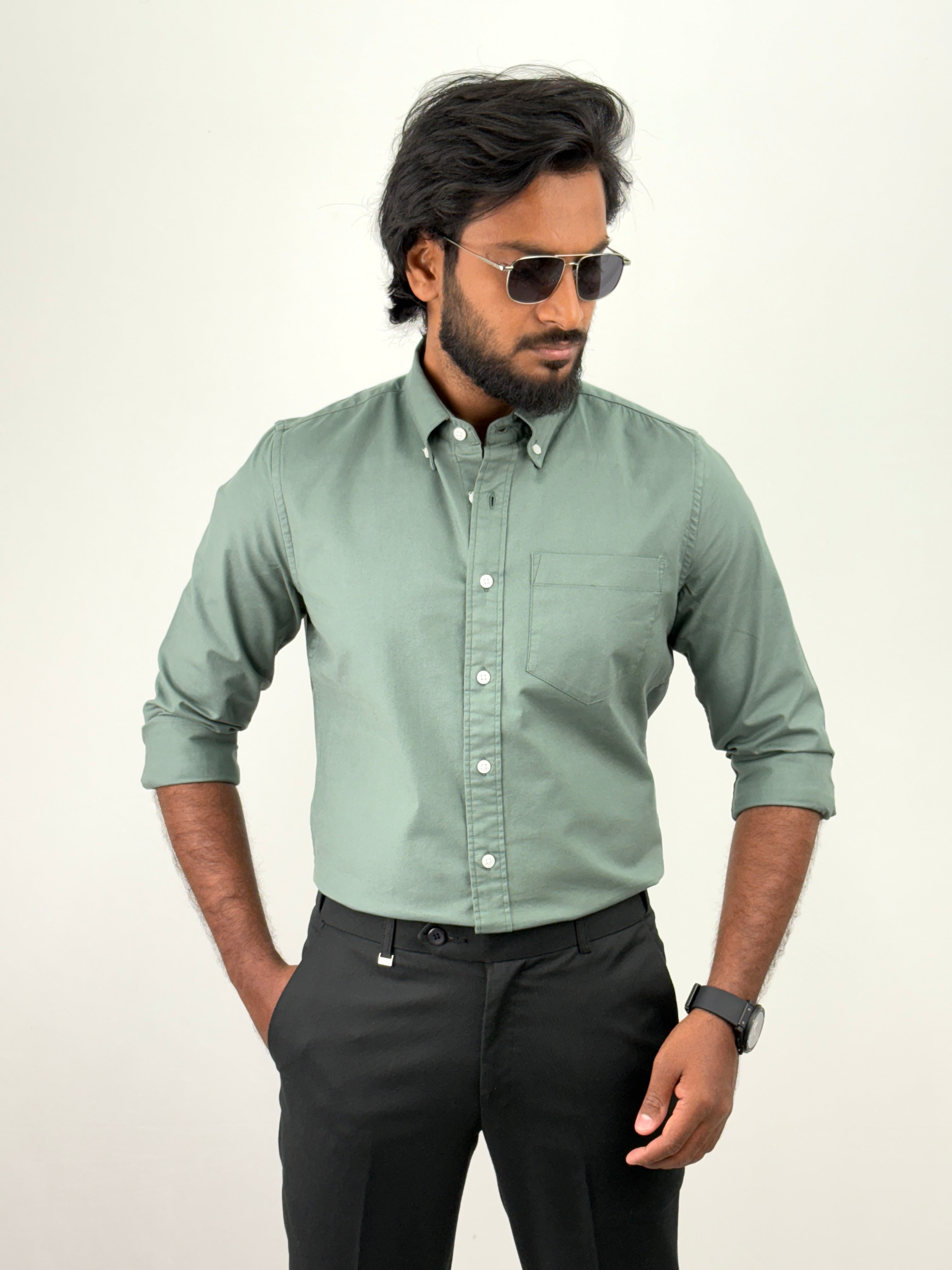 Slate Green Plain Oxford Shirt