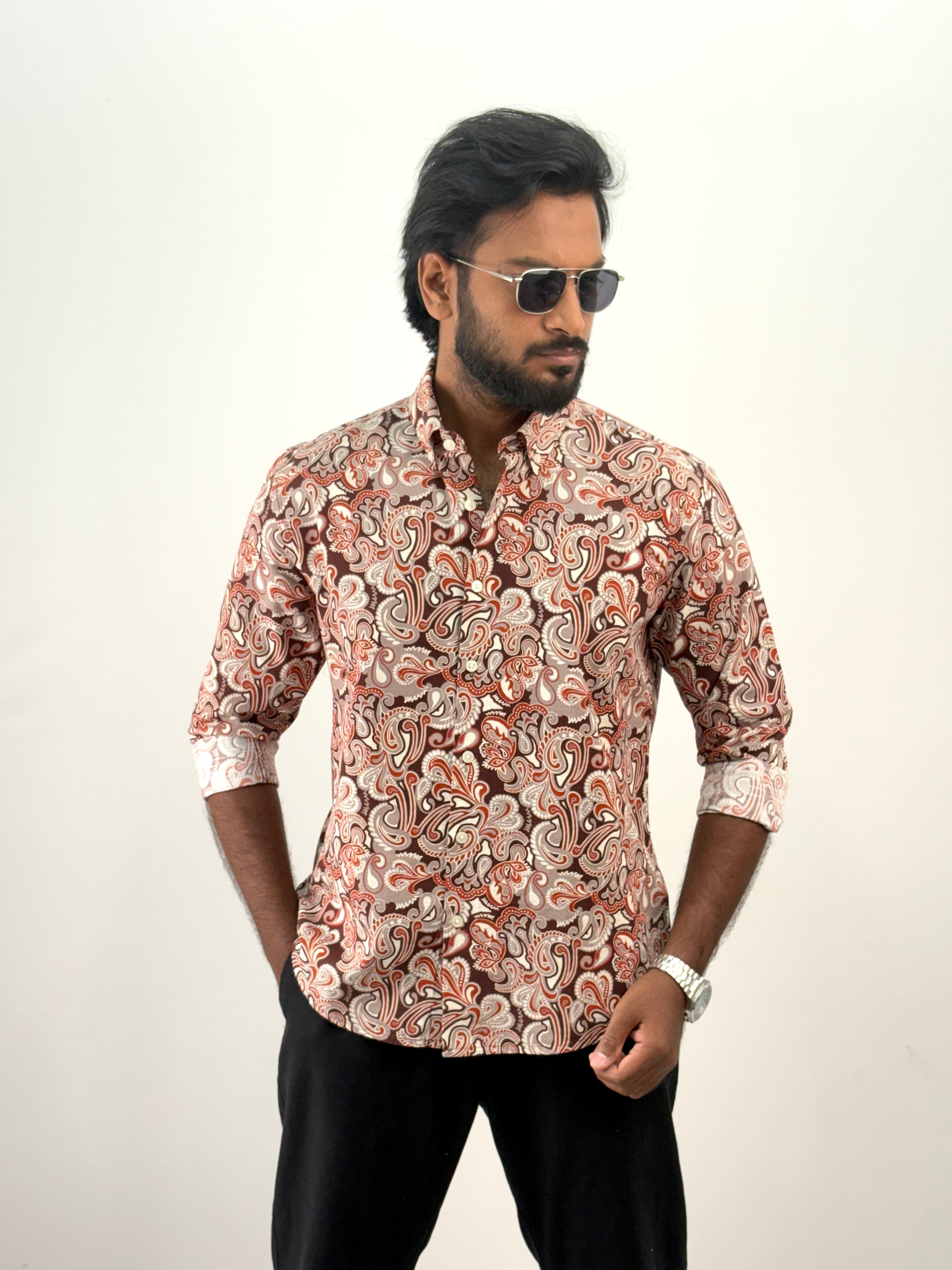 Red Linen Printed Shirt