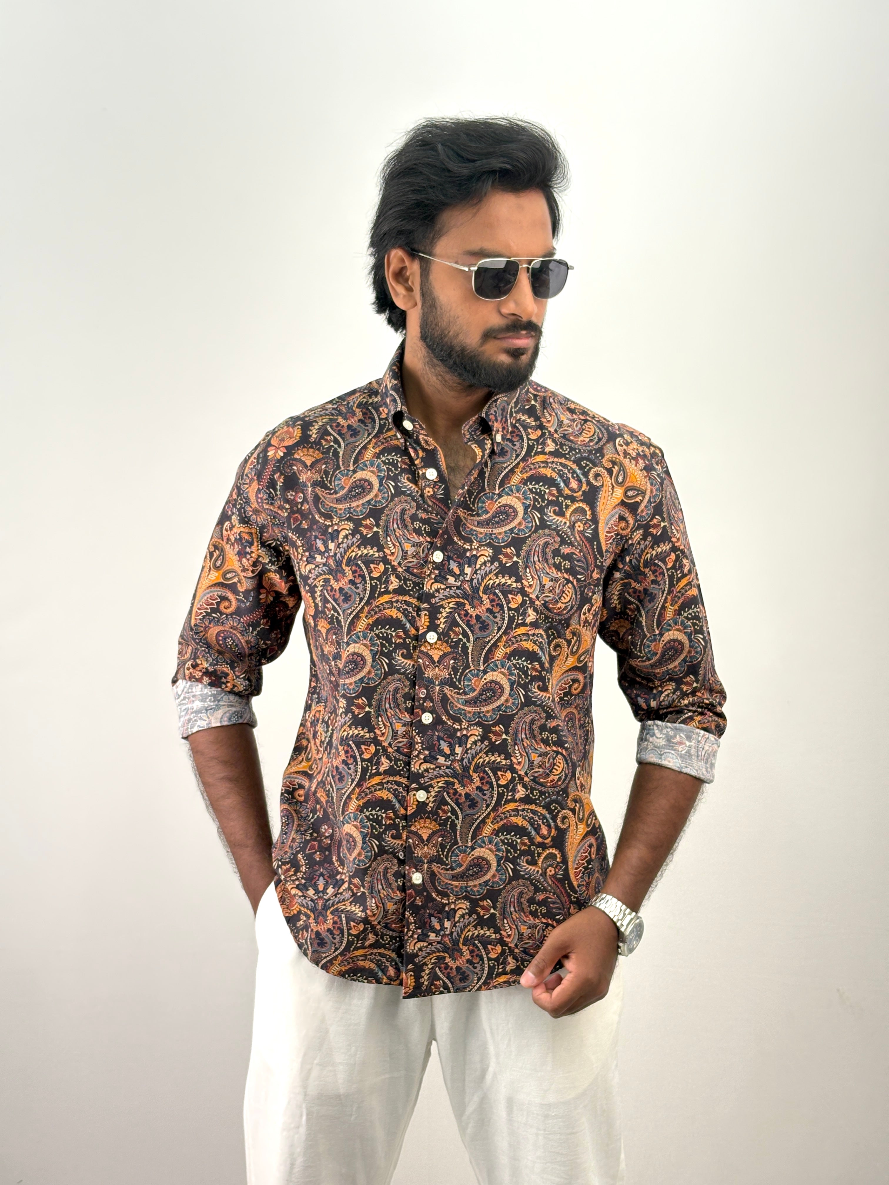 Brown Linen Printed Shirt