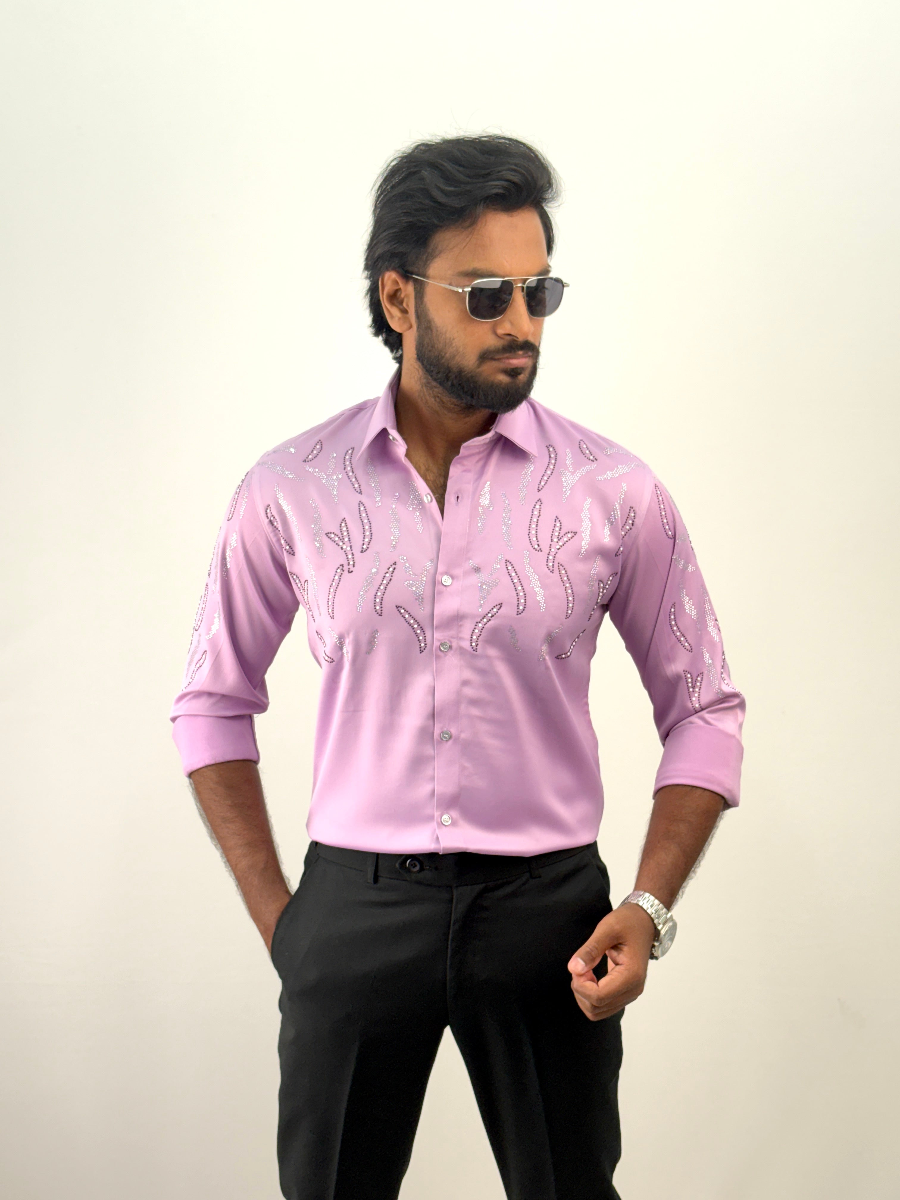 Pink Designer Stone Work Shirt 18