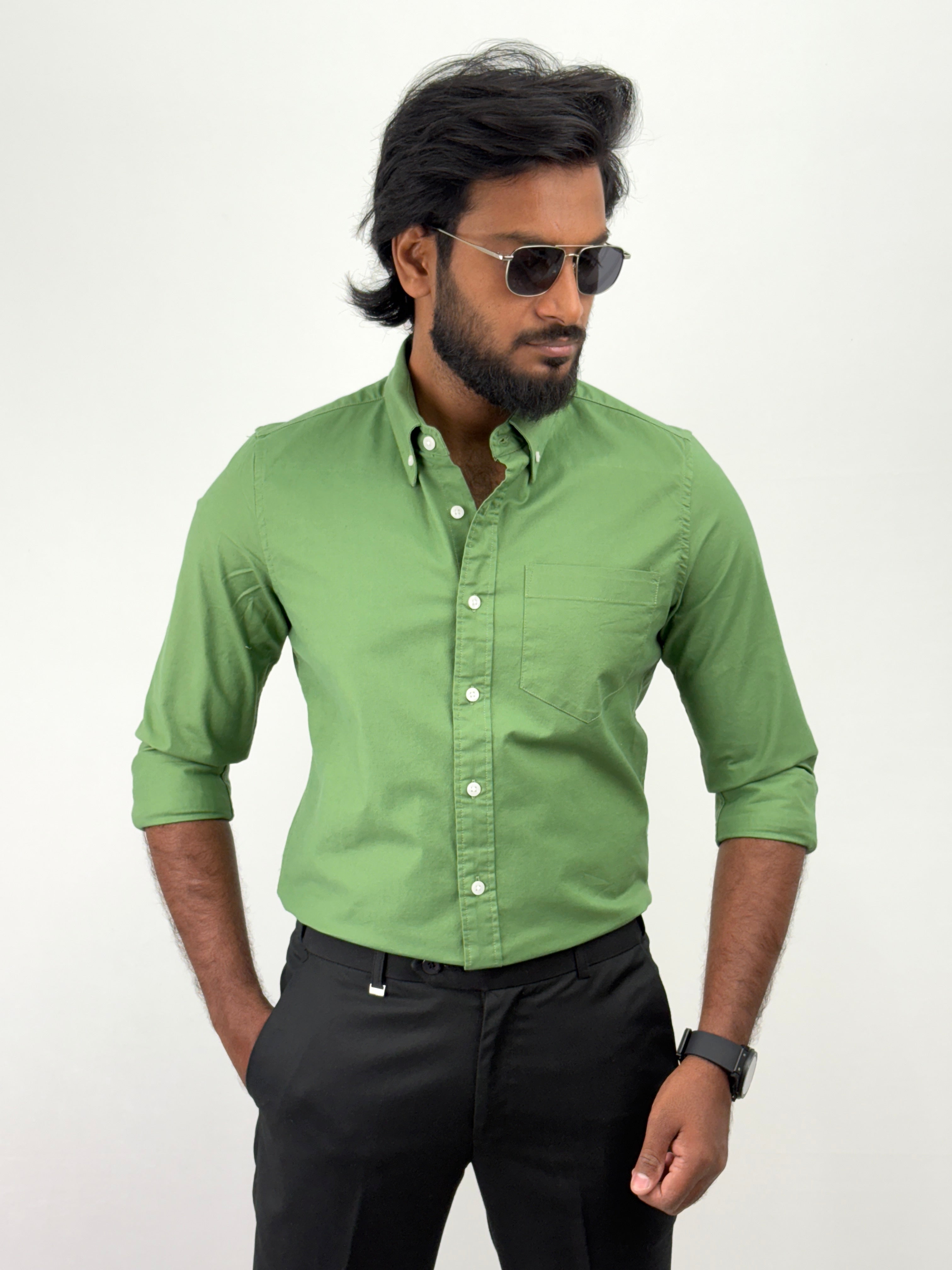 Green Plain Oxford Shirt