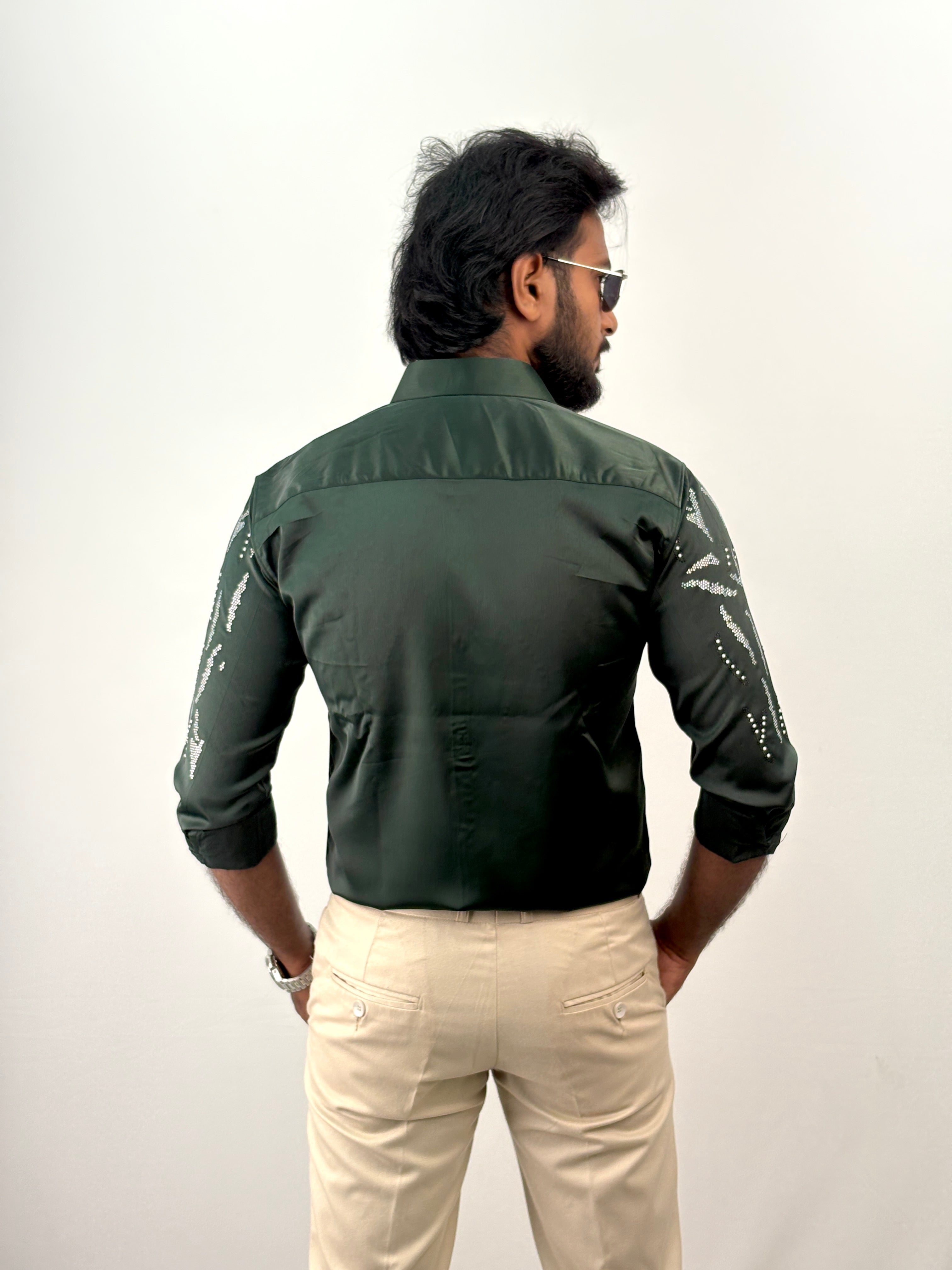Dark Green Designer Stone Work Shirt 18