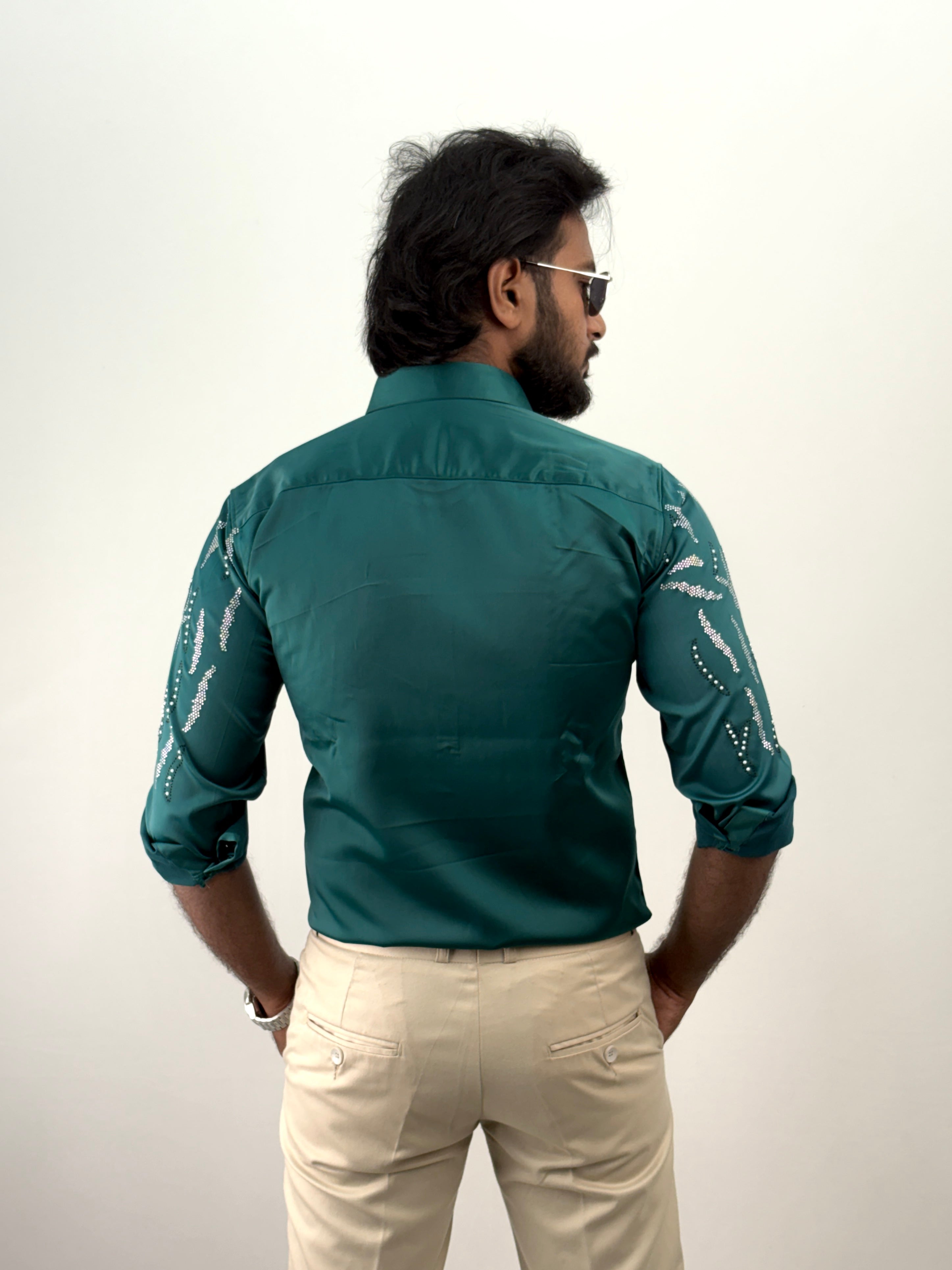 Green Designer Stone Work Shirt 18