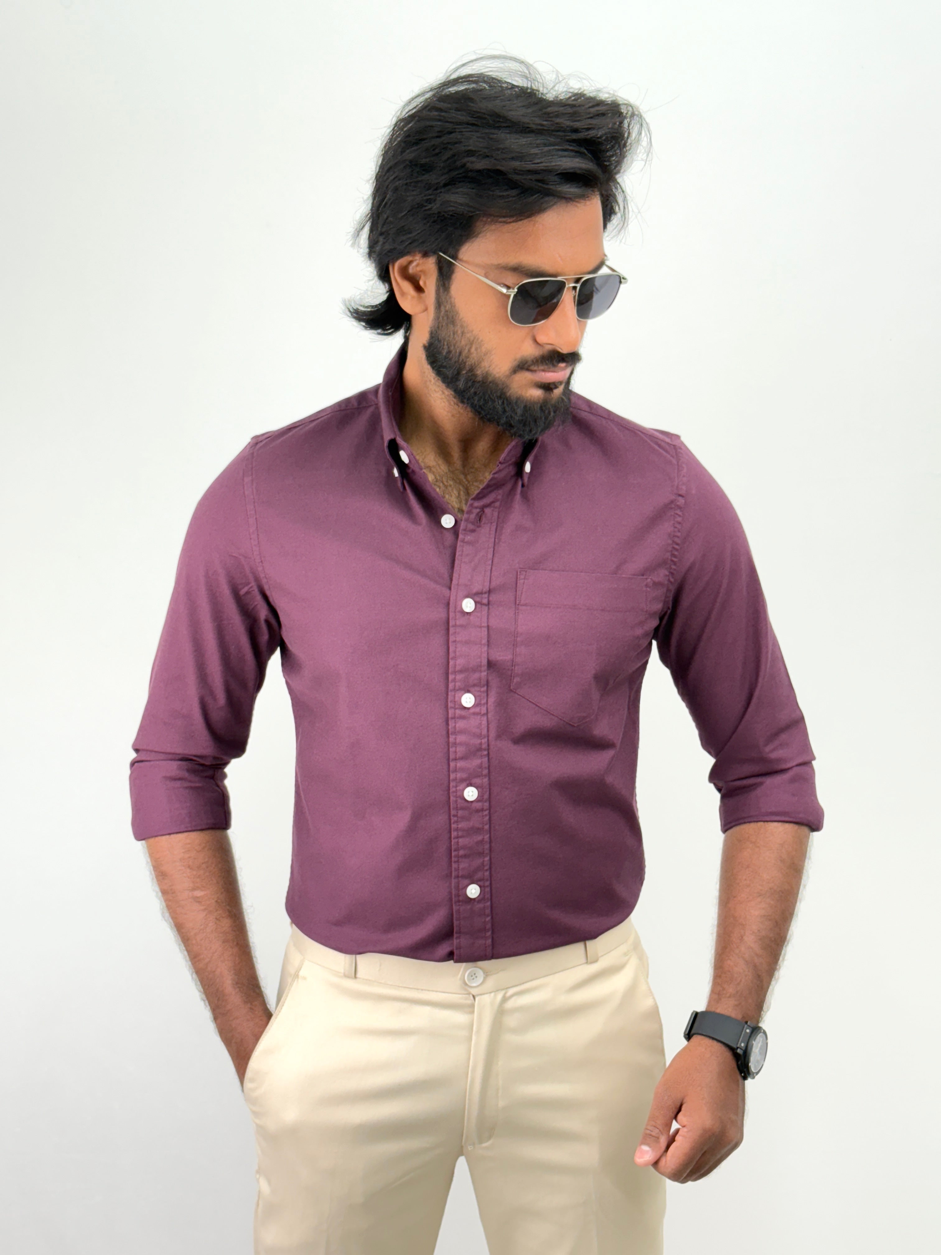 Wine Plain Oxford Shirt