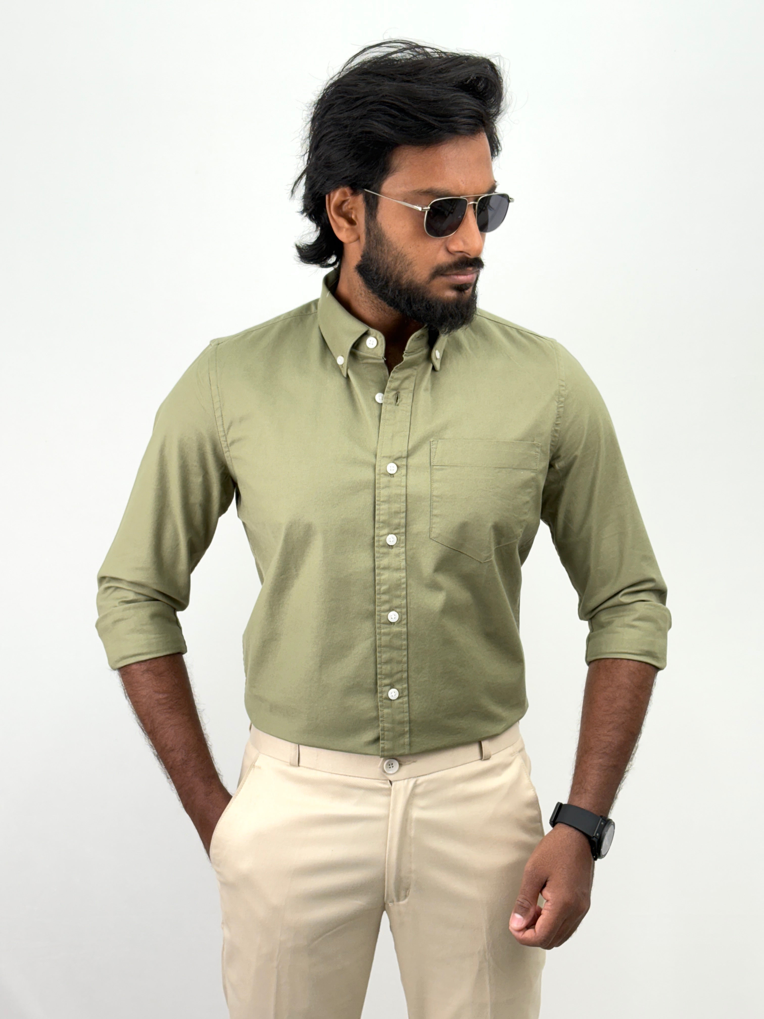 Light Olive Plain Oxford Shirt