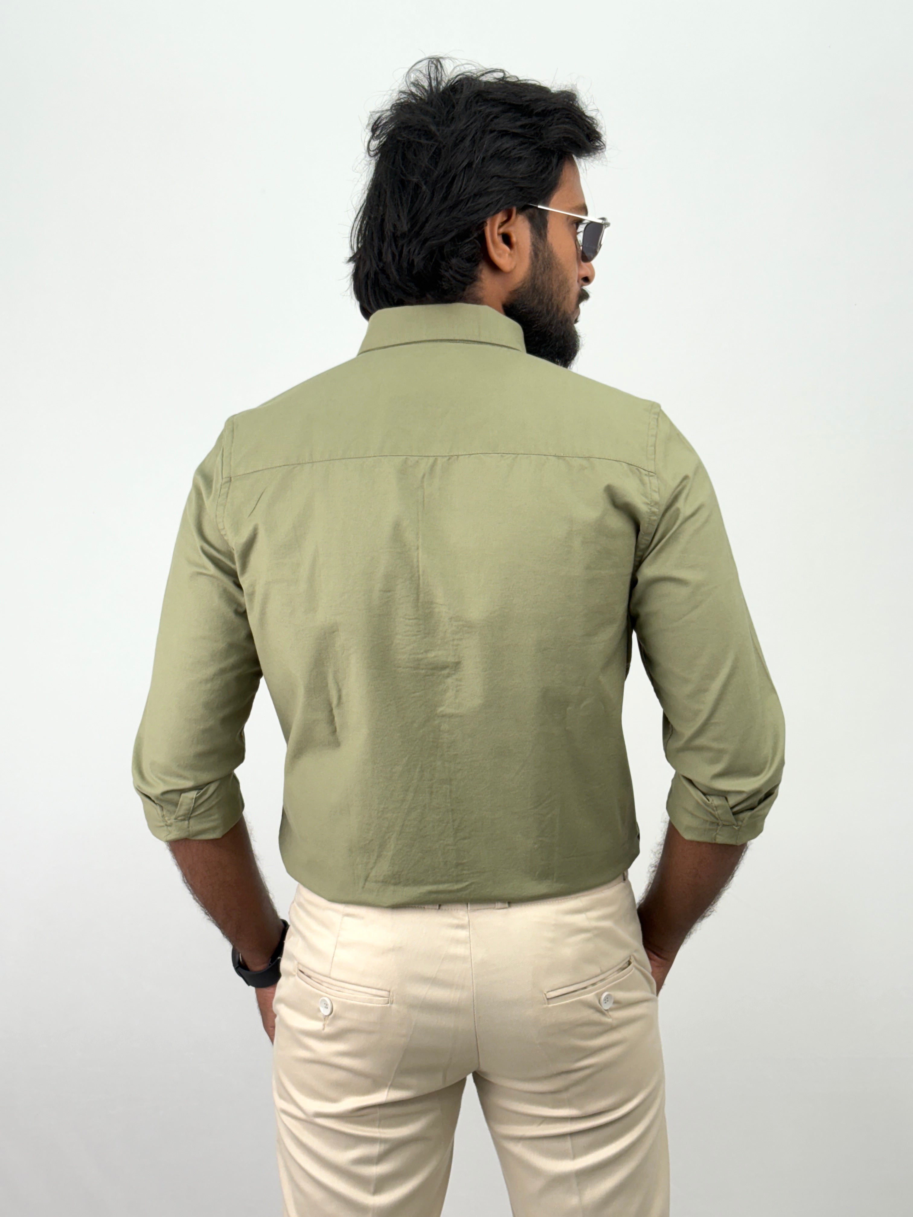 Light Olive Plain Oxford Shirt