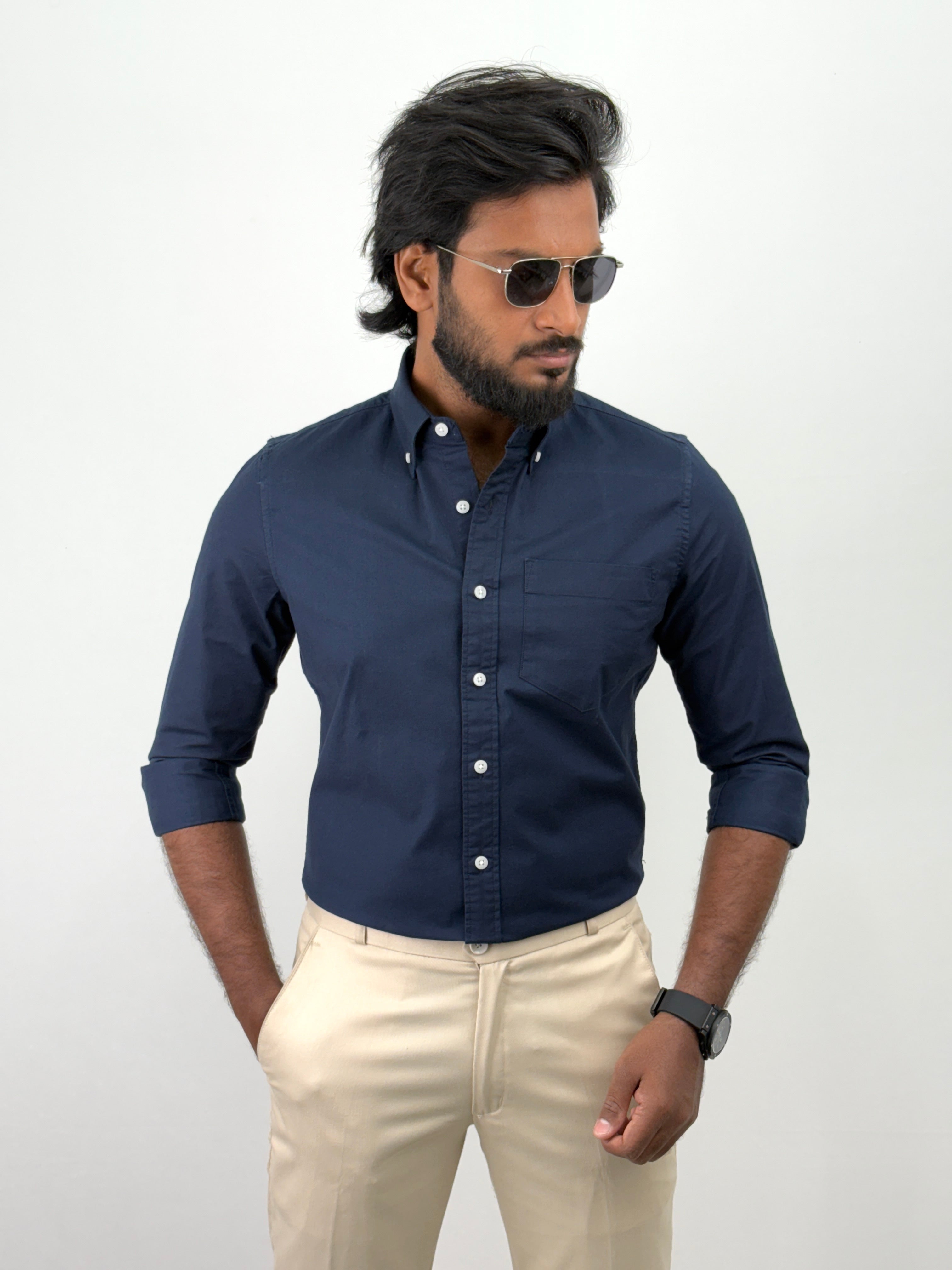 Navy Plain Oxford Shirt