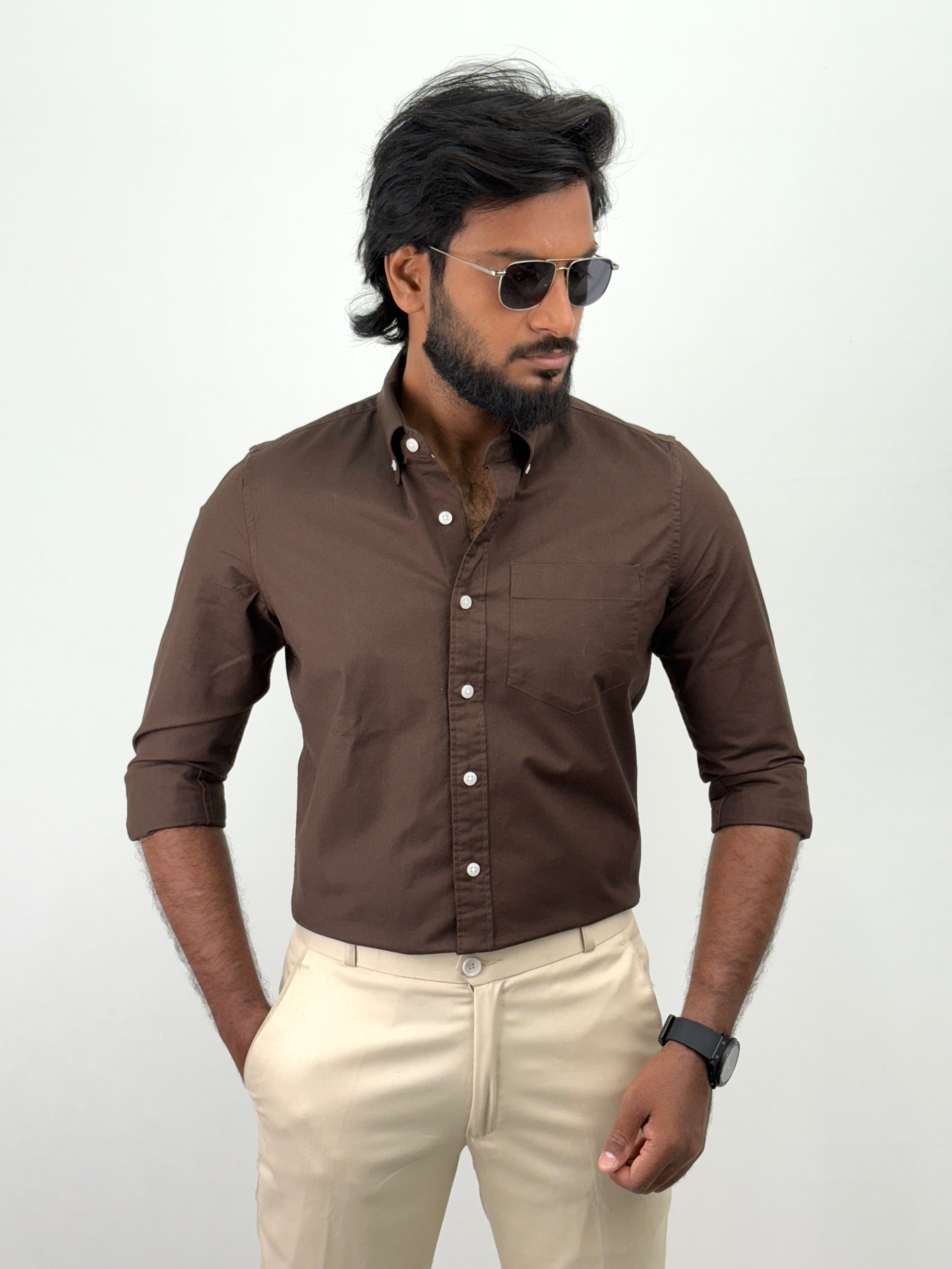 Coffee Brown Plain Oxford Shirt